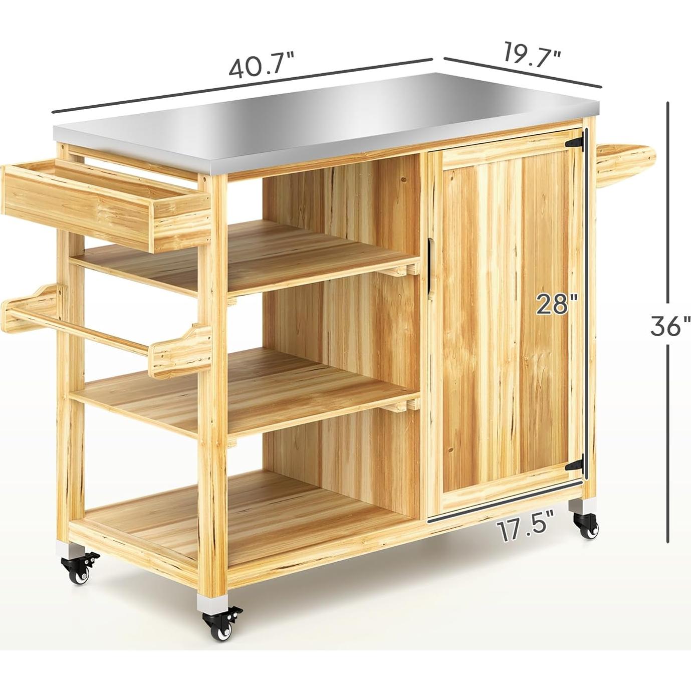 Carrito de Parrilla Outsunny Madera Natural con Acero Inoxidable