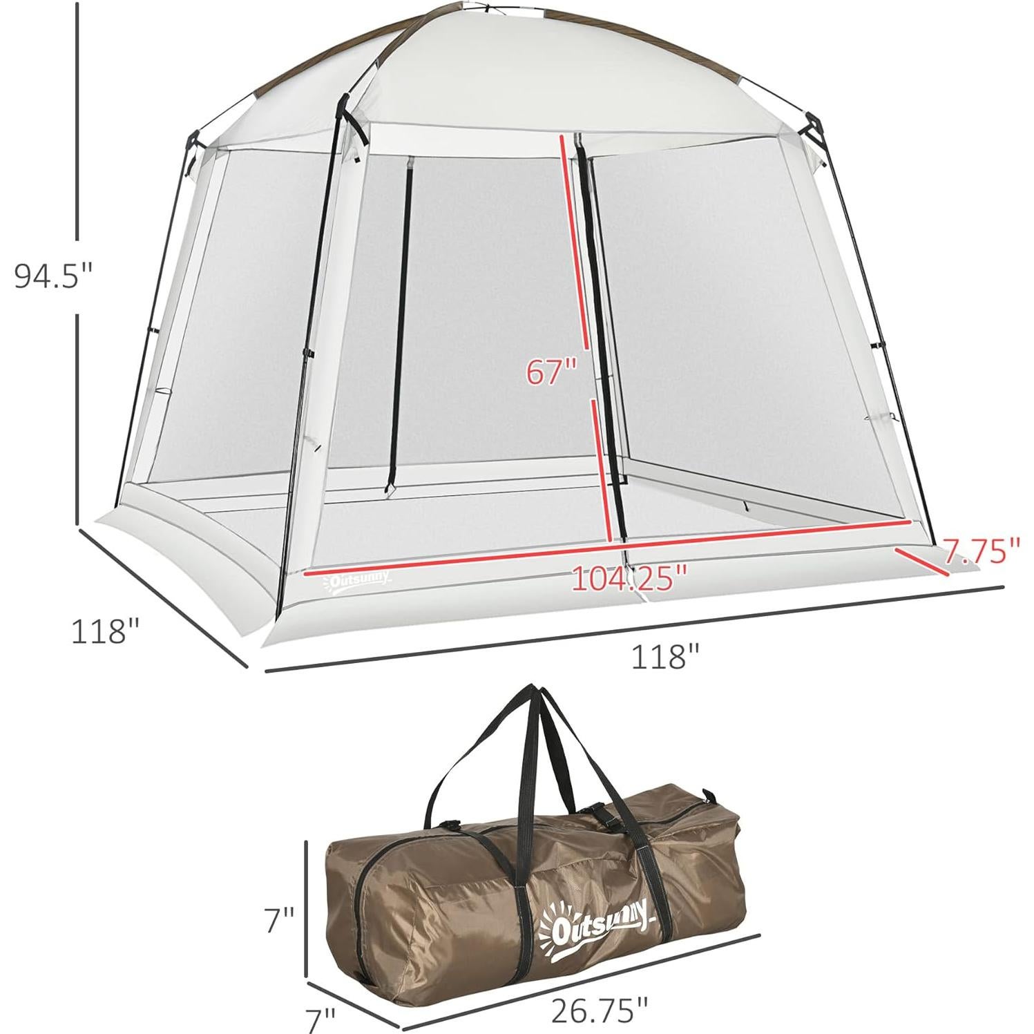Carpa de Pantalla Outsunny 10x10 ft UV50+ para 6-8 Personas