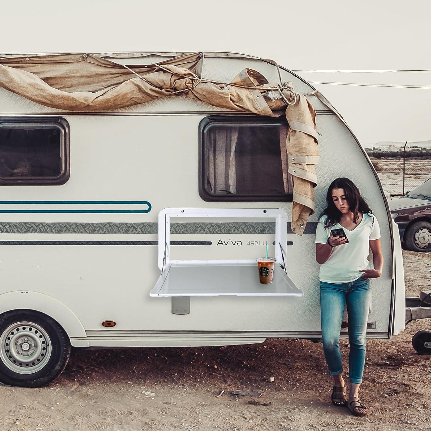 Mesa Plegable para RV HWHongRV 80x45 cm Aluminio Blanca