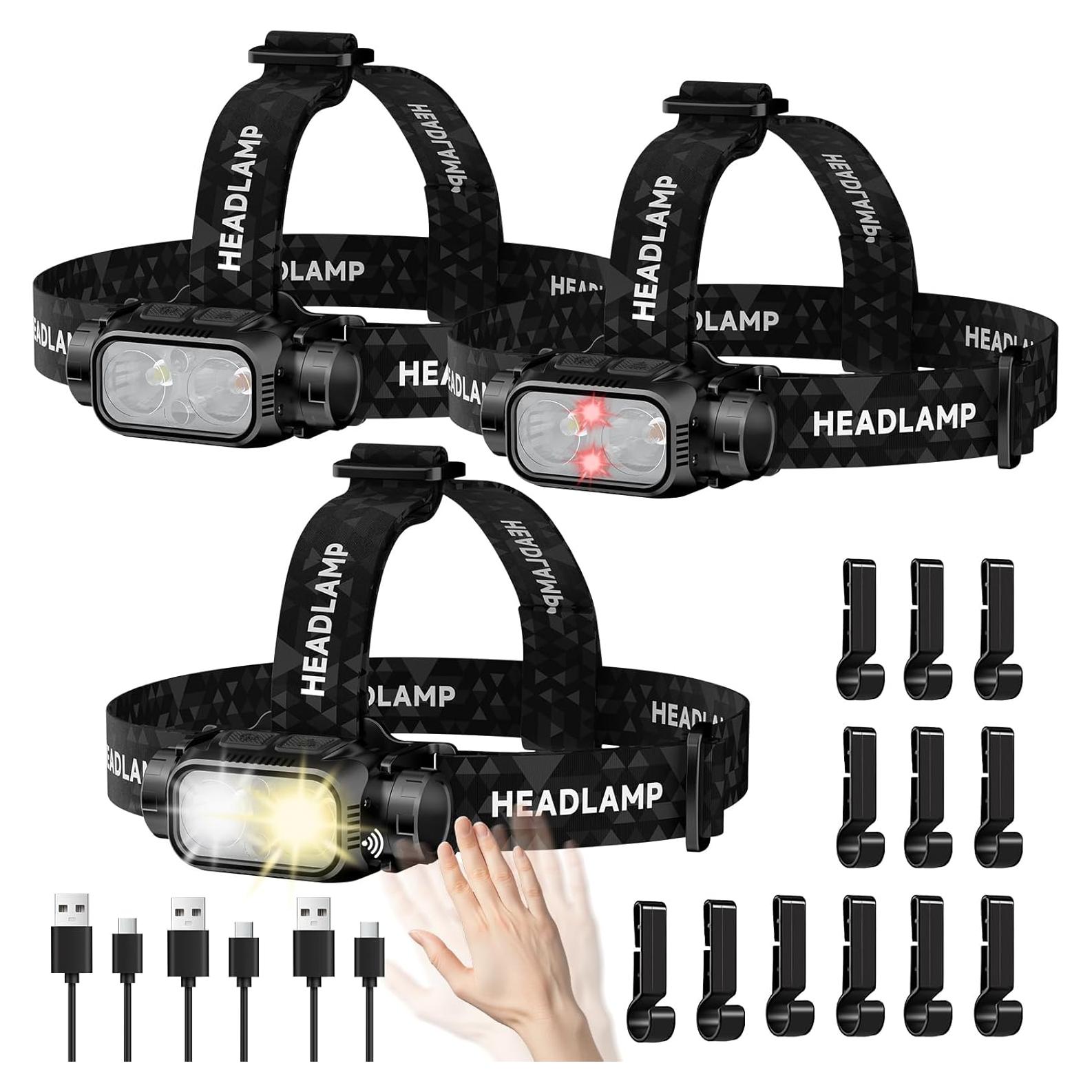 Linterna Frontal LED Recargable ATDOALL 3 Paquete 1000 Lúmenes