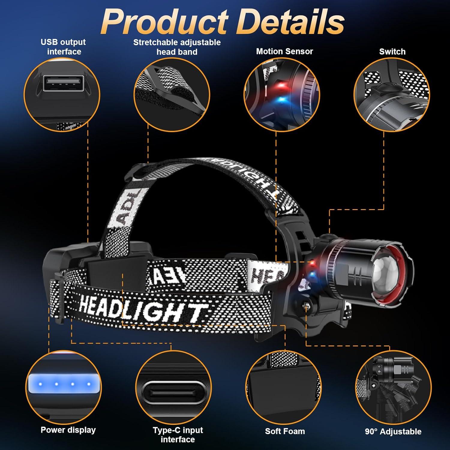 Linterna Frontal Recargable ATDOALL 800 Lúmenes 2 Paquete