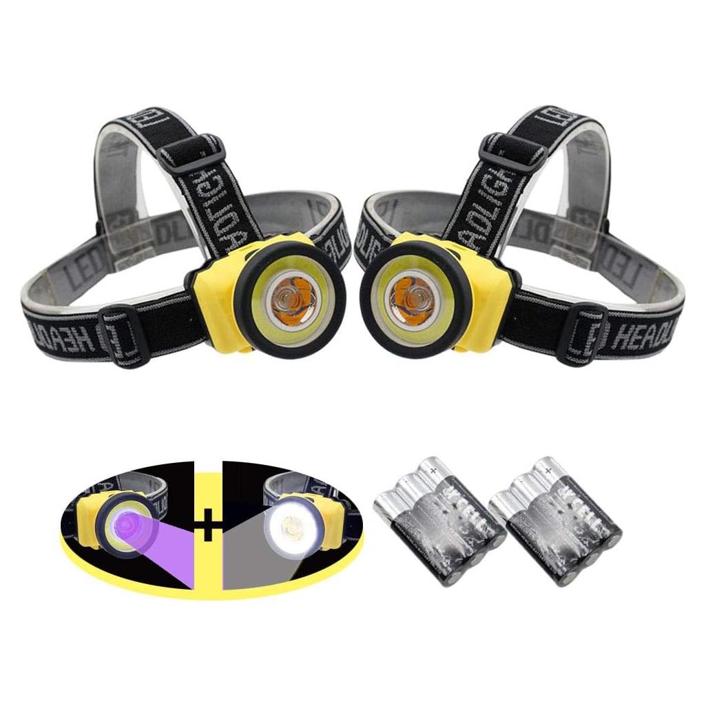 Linterna Frontal LED UV y Blanca LONGU 395nm 2 Pcs