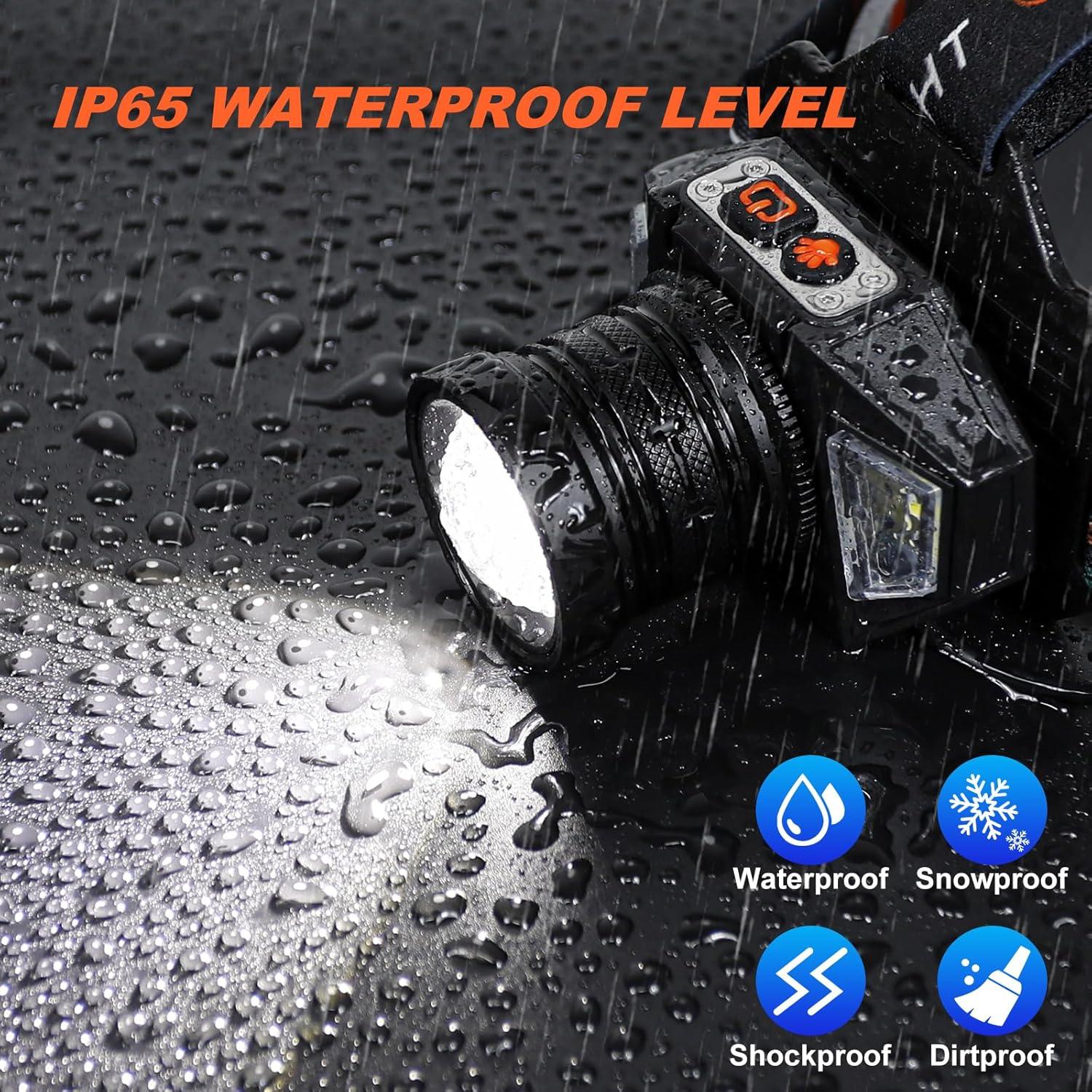 Linterna Frontal LED WARKAR 3000 Lúmenes Recargable IP65