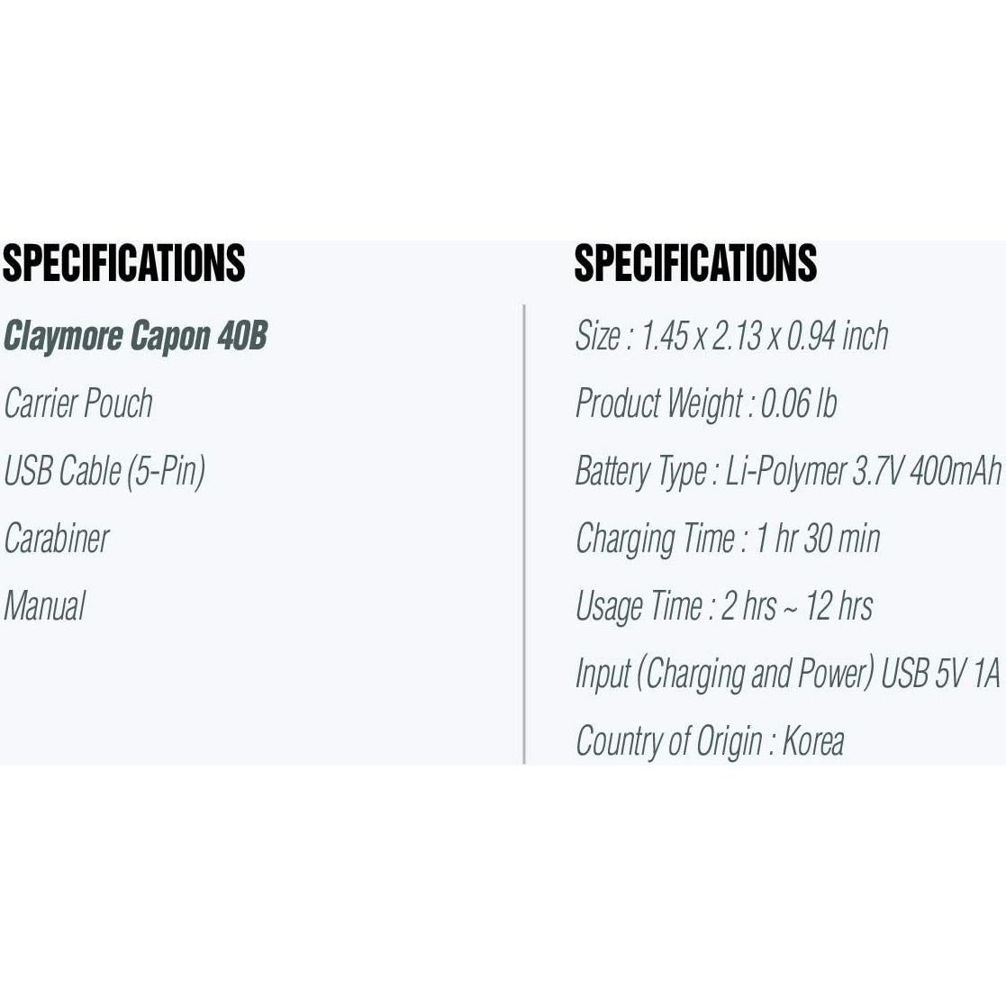 Linterna Frontal Recargable Claymore Capon 40B Tan LED USB-C