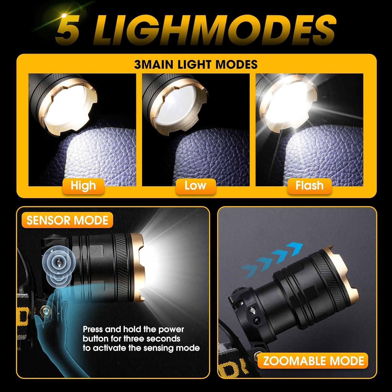 Linterna Frontal Recargable Weejunki 160000 LM IP68 Ajustable