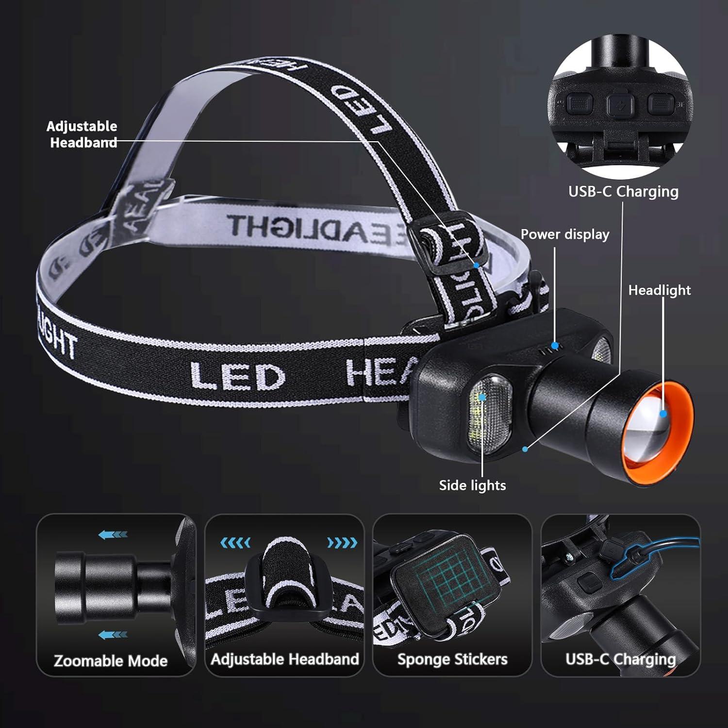 Linterna Frontal LED VAVOFO 2400mAh 2000 Lúmenes Impermeable