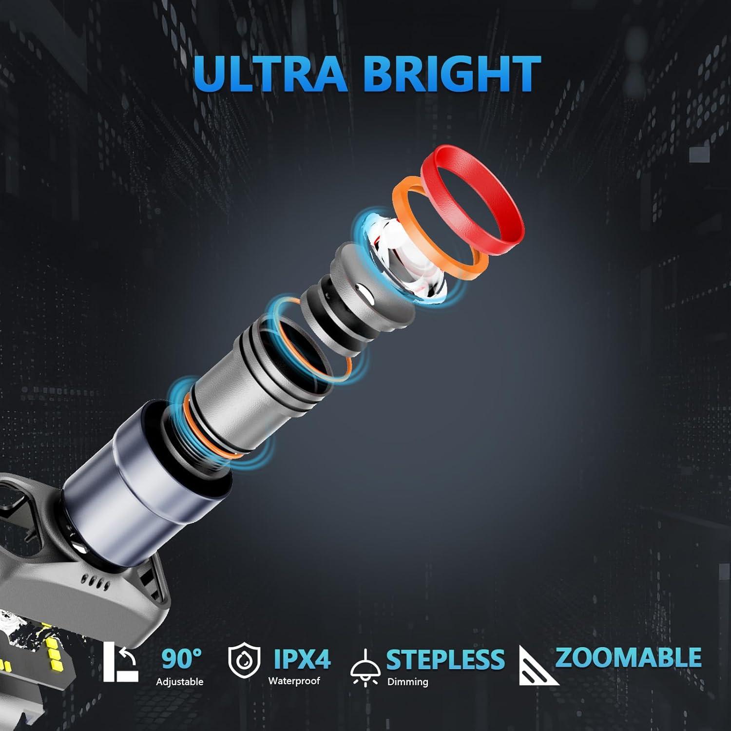 Linterna Frontal LED VAVOFO 2400mAh 2000 Lúmenes Impermeable