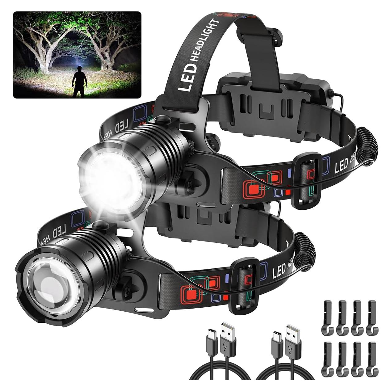 Linterna Frontal LED Recargable LNRYY 2Pack 4 Modos 90°