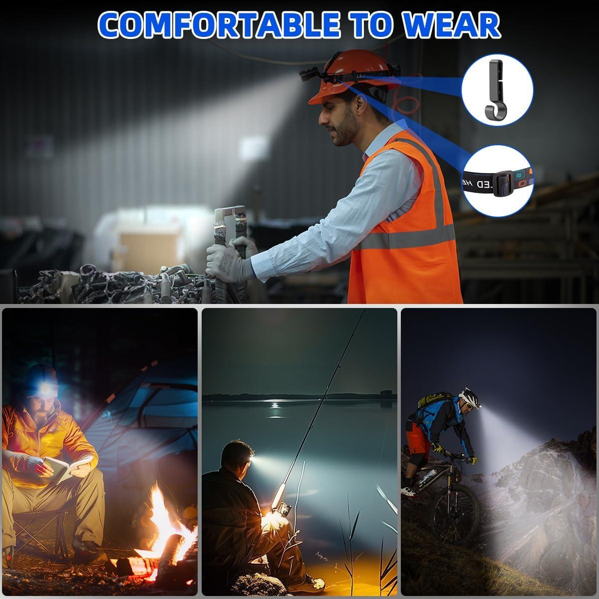 Linterna Frontal LED Recargable LNRYY 2Pack 4 Modos 90°