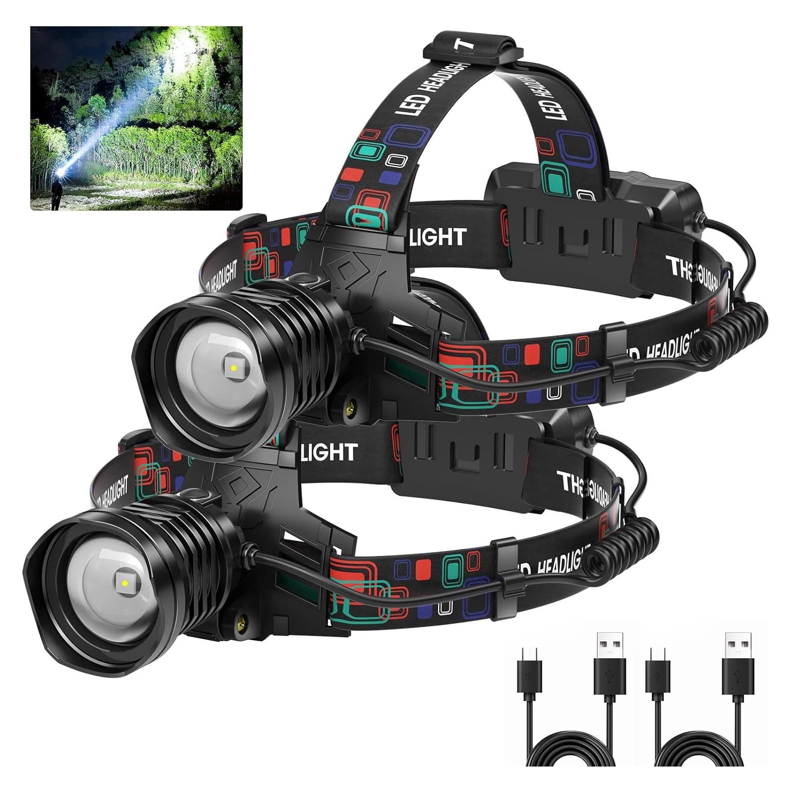 Linterna Frontal Recargable Azamine 99000 Lúmenes 2Pack IPX6