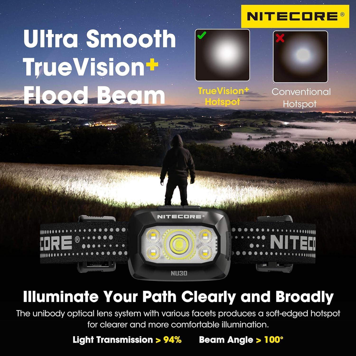 Linterna Frontal Nitecore NU30 500 Lúmenes Recargable USB-C