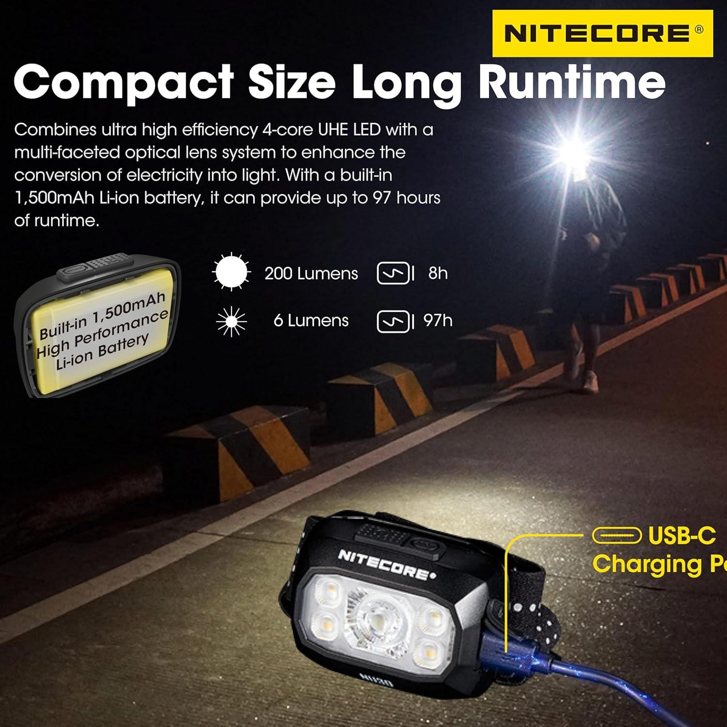 Linterna Frontal Nitecore NU30 500 Lúmenes Recargable USB-C