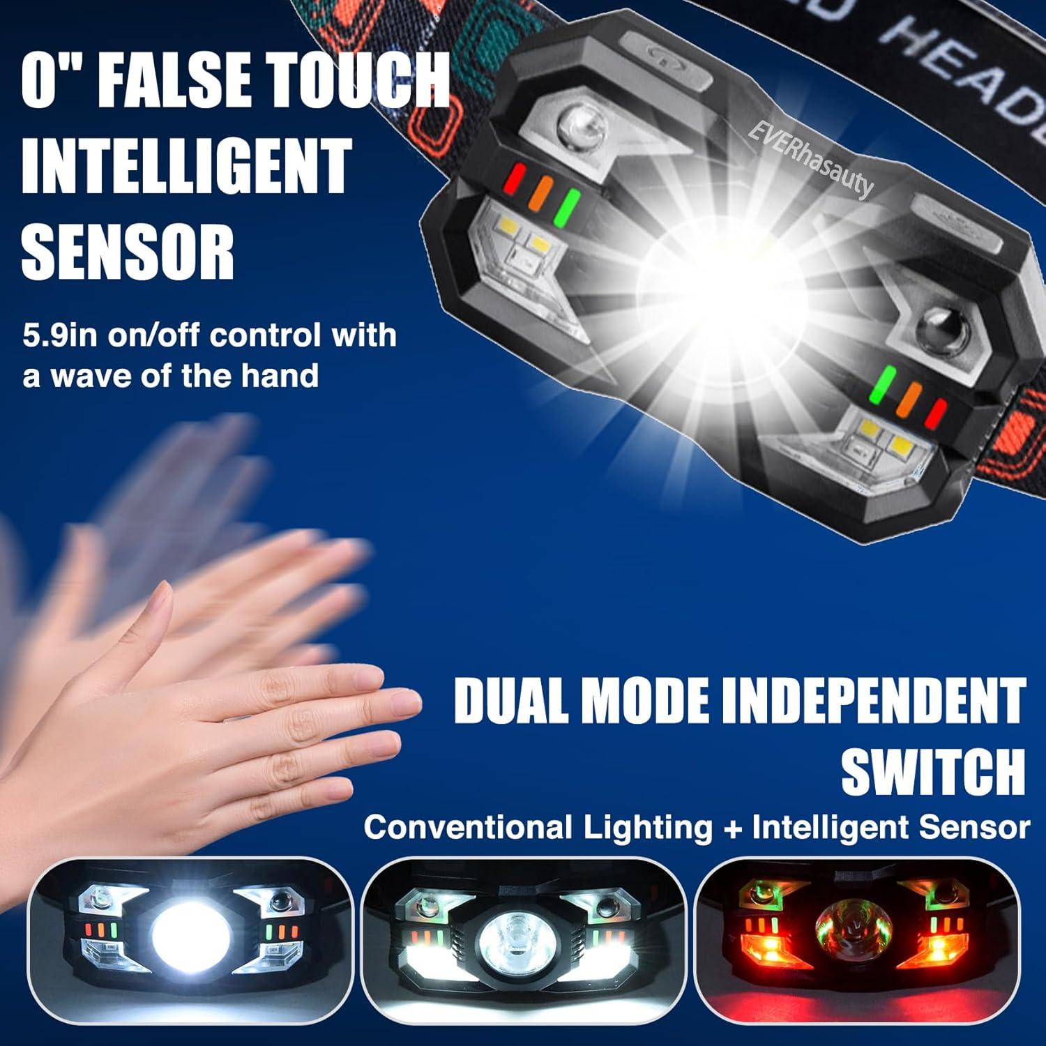 Linterna Frontal Recargable EVERhasauty 1200 Lúmenes LED 10 Modos