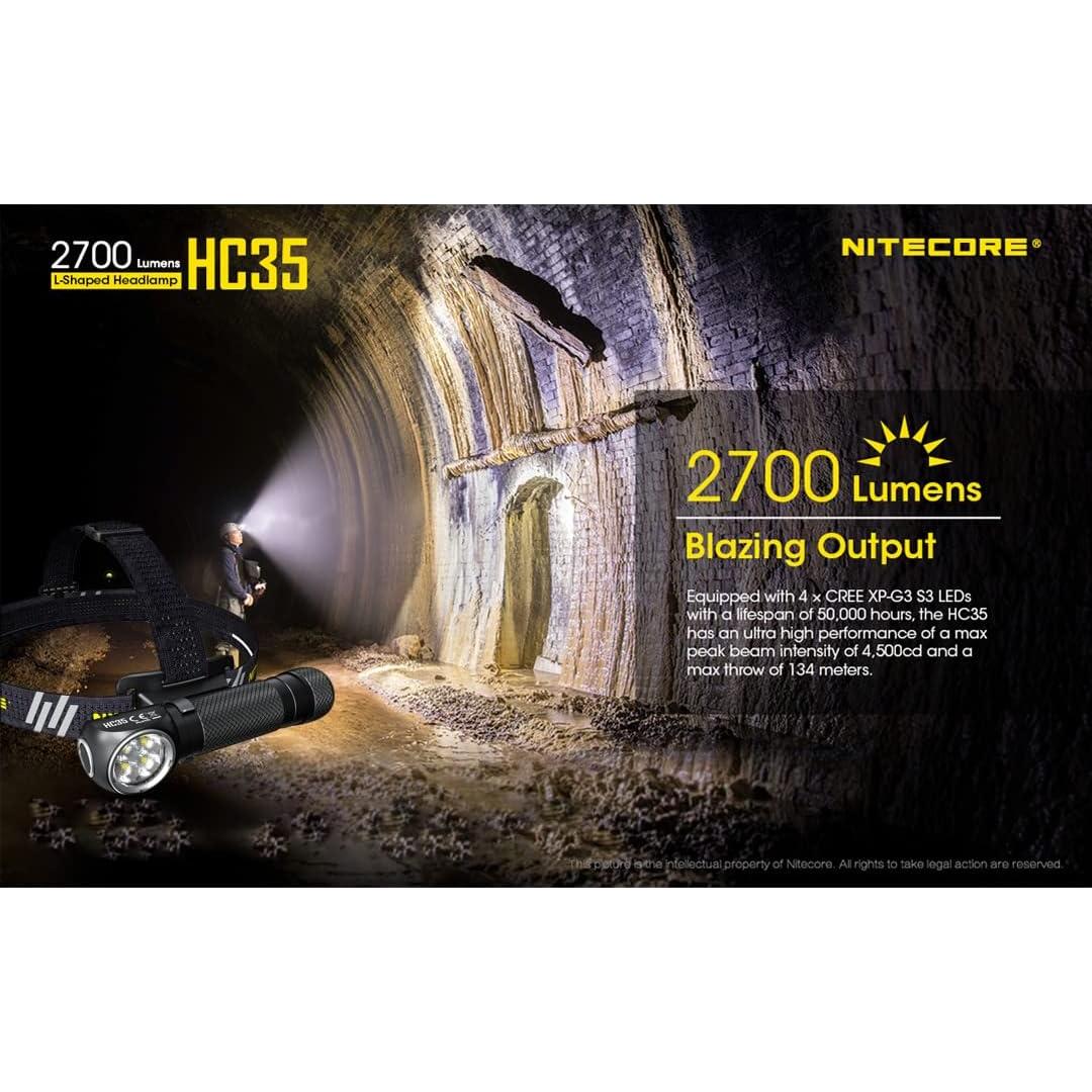 Linterna Frontal Recargable Nitecore HC35, 2700 Lúmenes, 133m Alcance