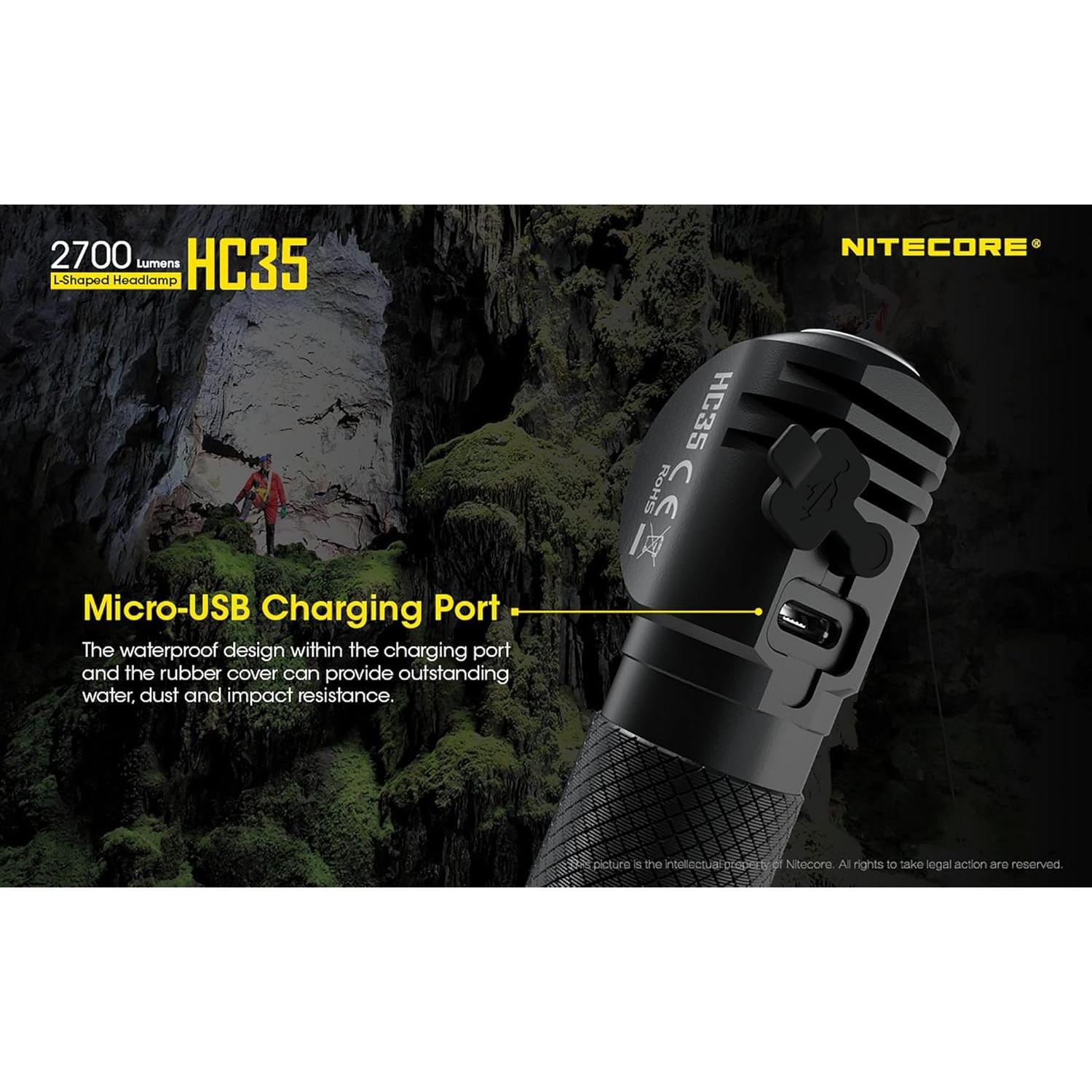 Linterna Frontal Recargable Nitecore HC35, 2700 Lúmenes, 133m Alcance