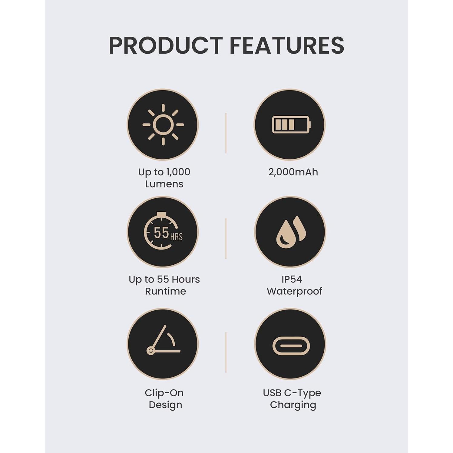 Linterna LED recargable Claymore Capon 200H negra, 1000 lúmenes