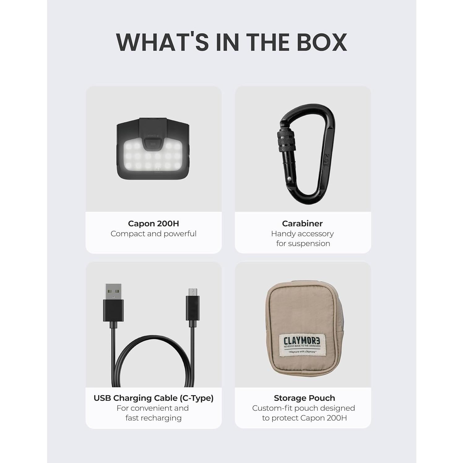 Linterna LED recargable Claymore Capon 200H negra, 1000 lúmenes