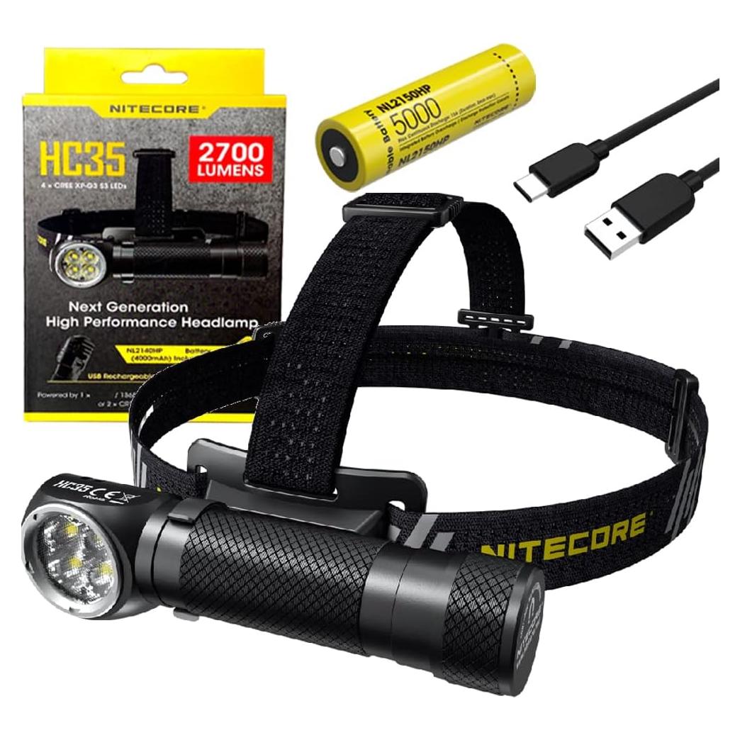 Linterna Frontal LED Nitecore HC35 - 2700 Lúmenes - Batería y Cable USB
