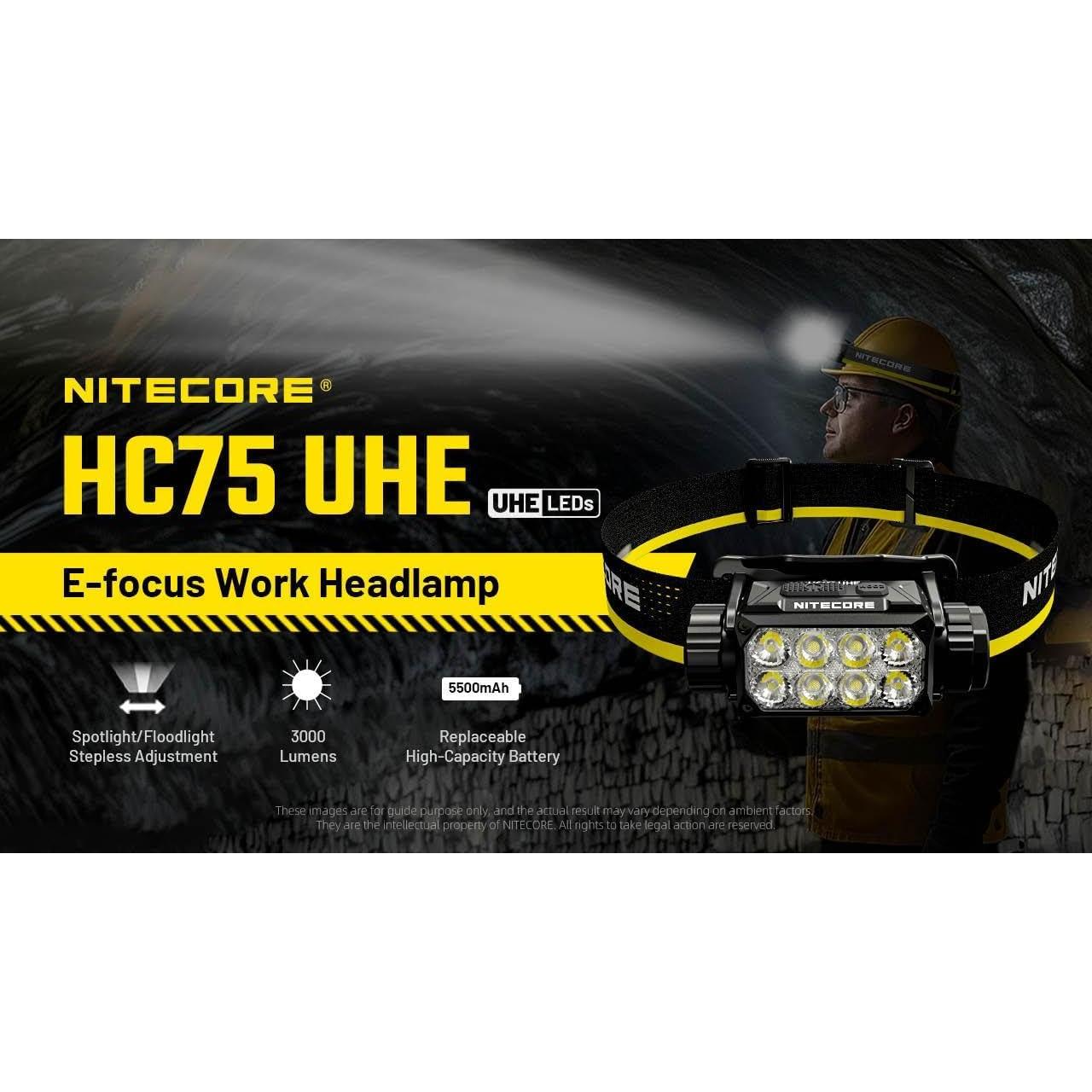Linterna Frontal Nitecore HC75 UHE Recargable 3000 Lúmenes 192m