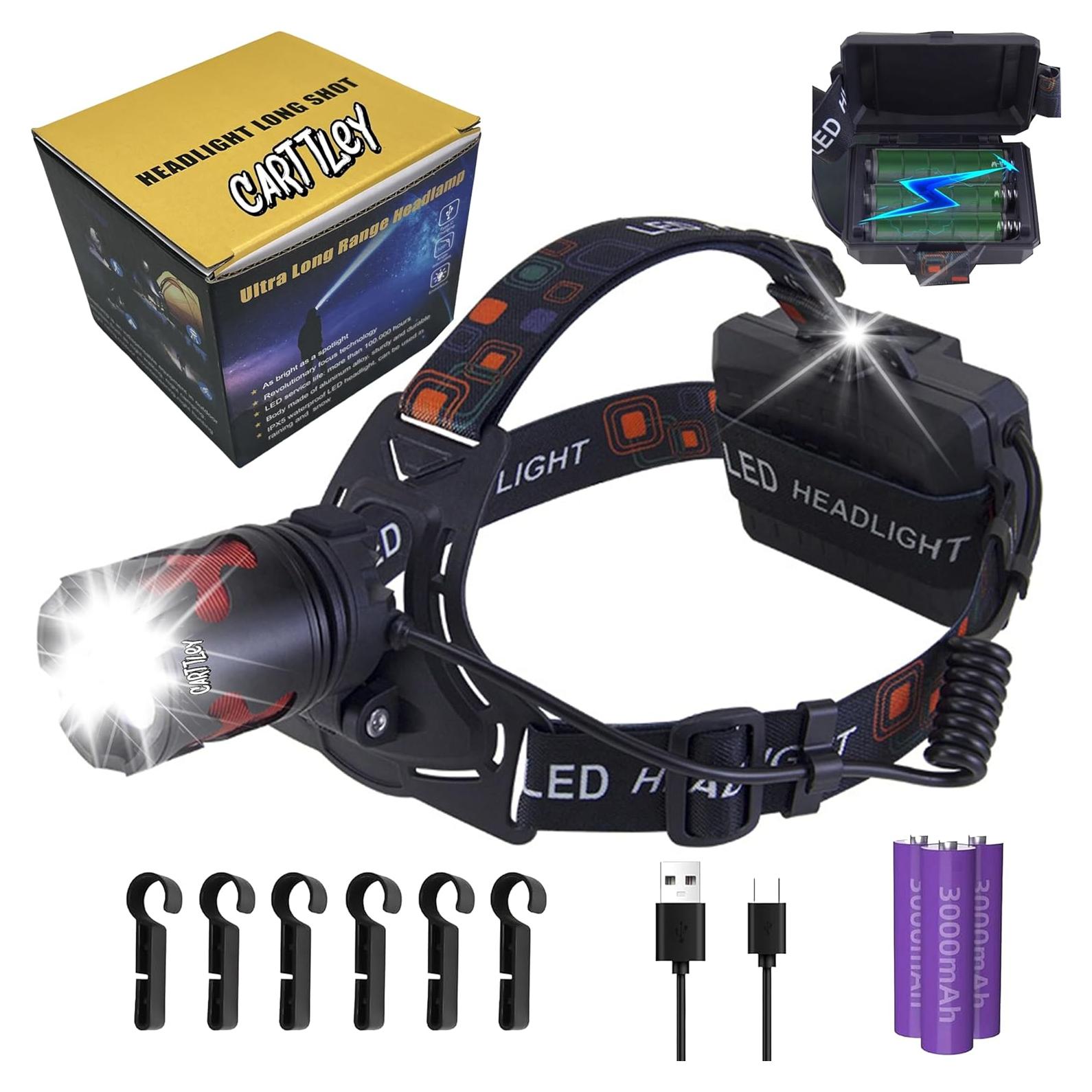 Linterna Frontal LED Recargable Carttley 180000 Lúmenes IP67