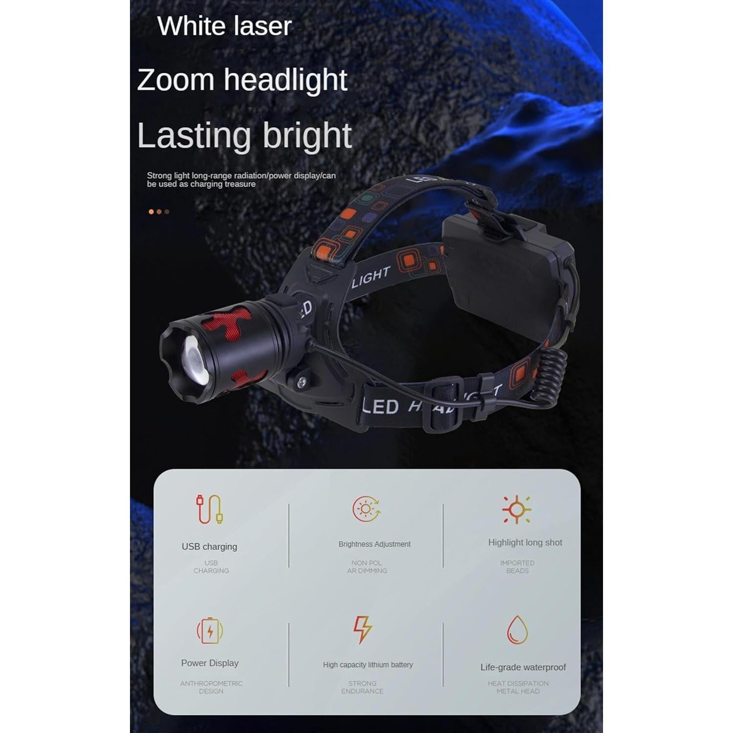 Linterna Frontal LED Recargable Carttley 180000 Lúmenes IP67