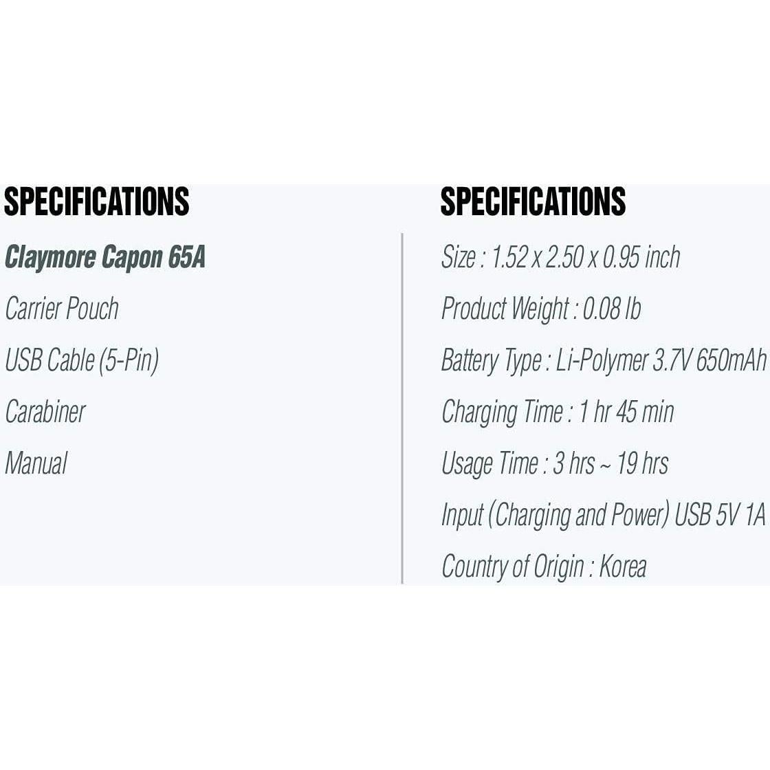 Linterna Frontal Recargable Claymore Capon 65A+ Tan 230 Lúmenes