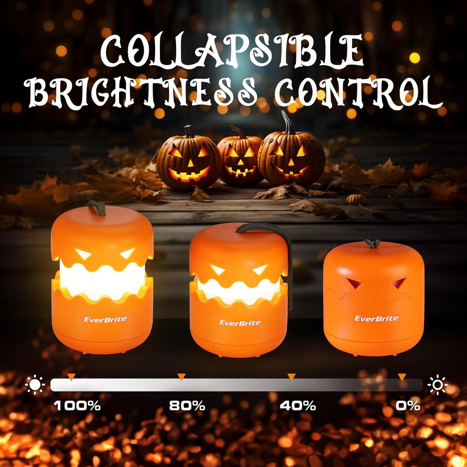 EverBrite Halloween Pumpkin Lantern and Headlamp Set(2 of Each), Collapsible Outdoor Lantern with Lanyard,2 Modes LED Pumpkin Head Lamp,Halloween Gifts for Halloween Party Decoration, Battery Included