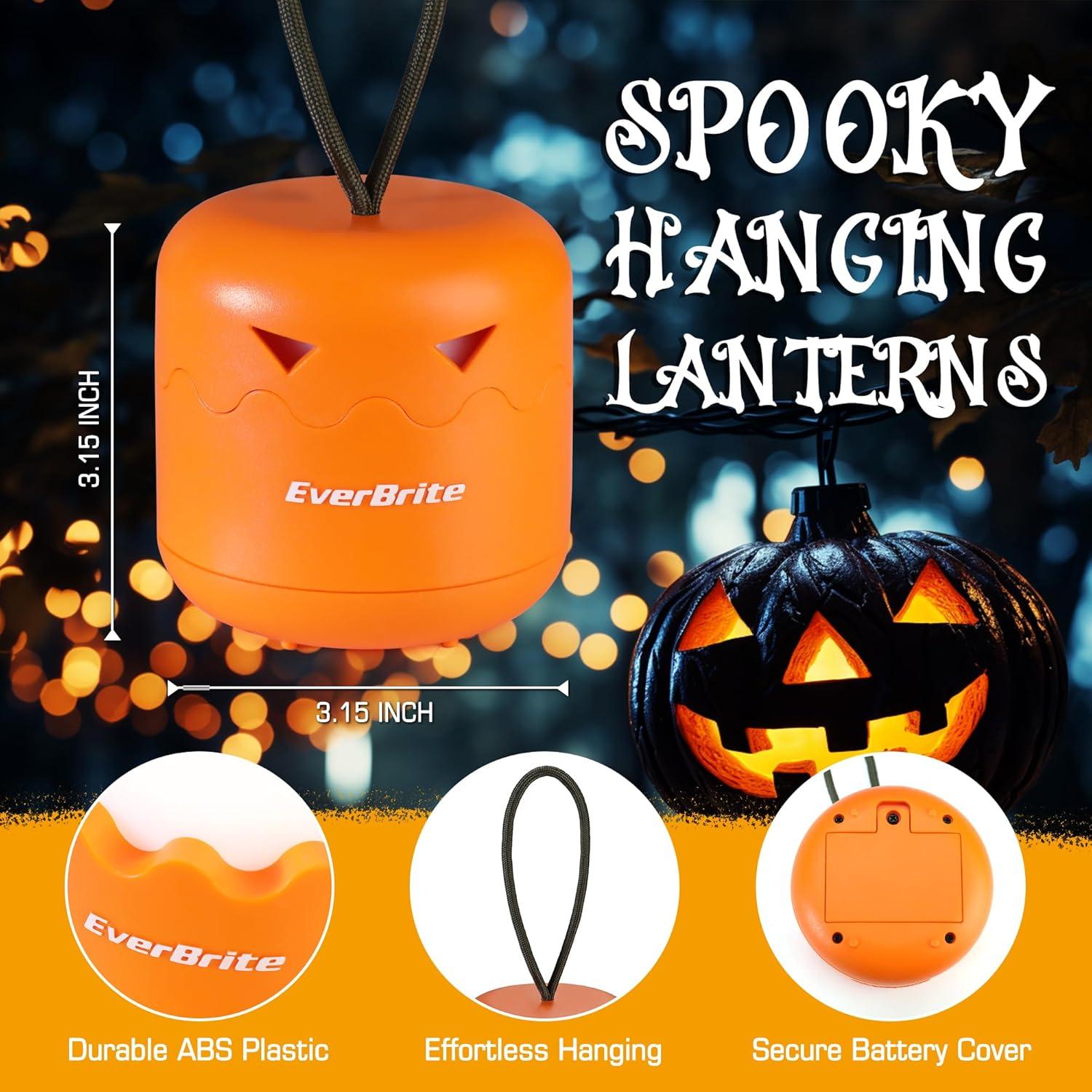 EverBrite Halloween Pumpkin Lantern and Headlamp Set(2 of Each), Collapsible Outdoor Lantern with Lanyard,2 Modes LED Pumpkin Head Lamp,Halloween Gifts for Halloween Party Decoration, Battery Included