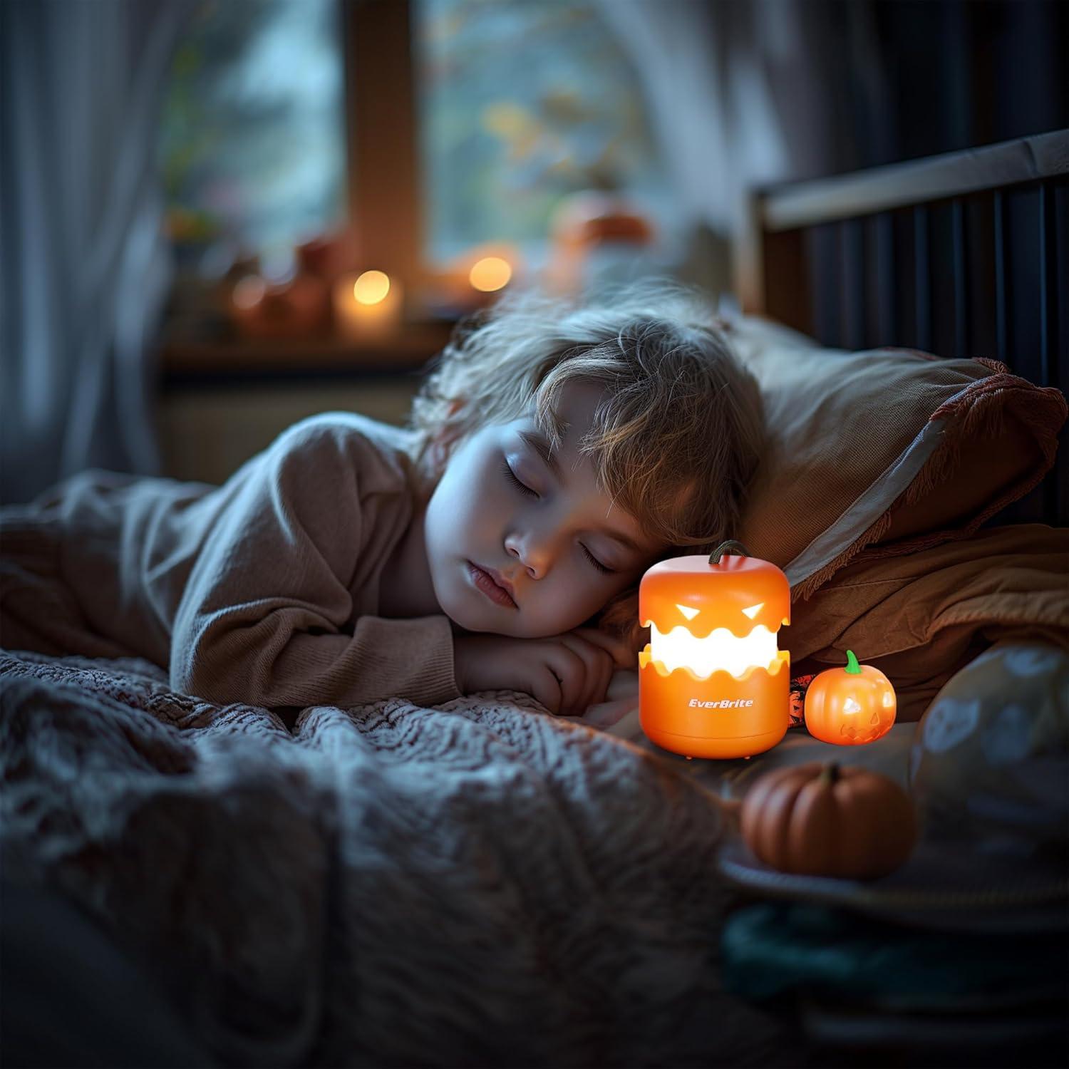 EverBrite Halloween Pumpkin Lantern and Headlamp Set(2 of Each), Collapsible Outdoor Lantern with Lanyard,2 Modes LED Pumpkin Head Lamp,Halloween Gifts for Halloween Party Decoration, Battery Included