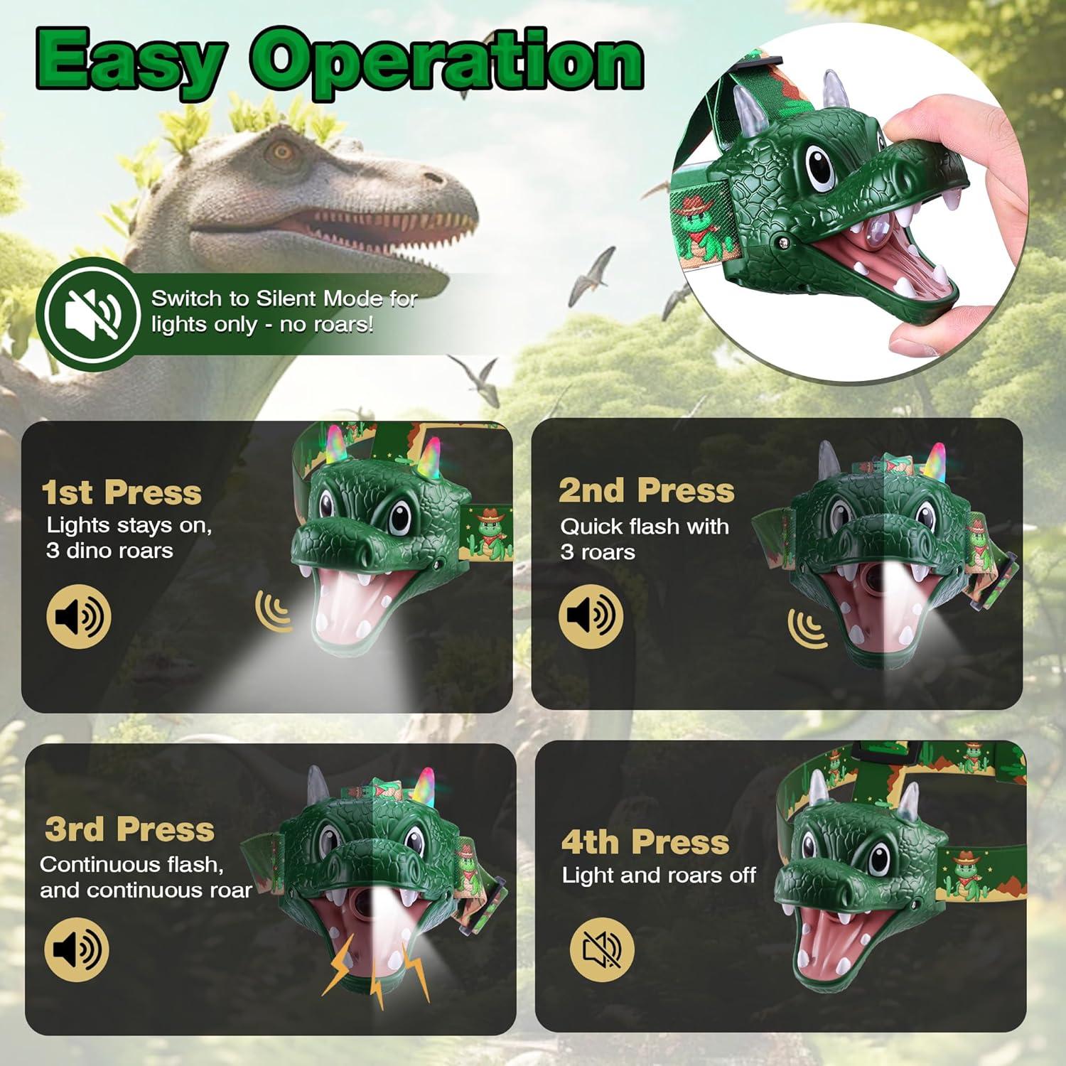 Linterna Frontal LED para Niños EverBrite Dragón RGB, 4 Modos