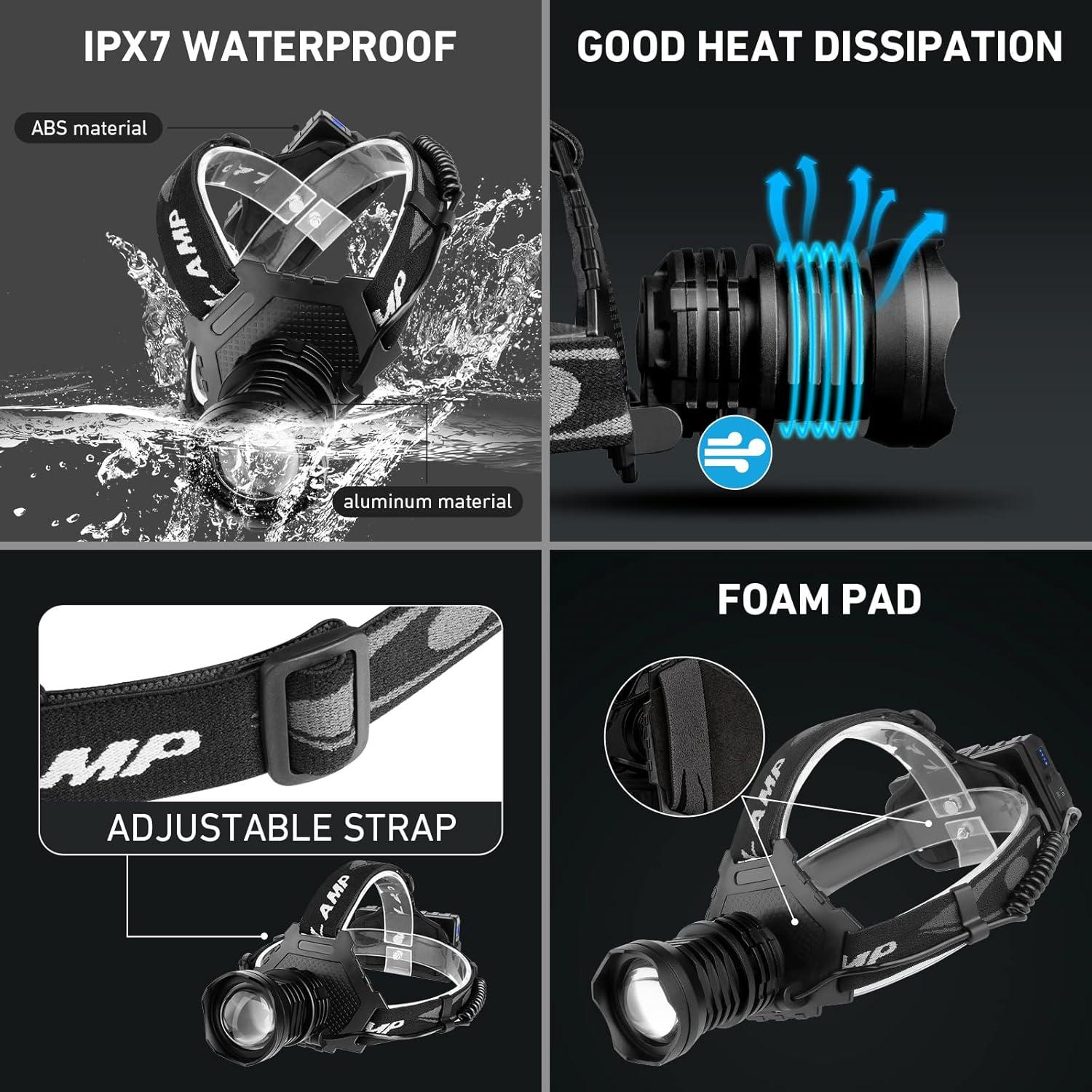 Linterna Frontal Recargable Myipyi H008 3000 Lúmenes IPX7