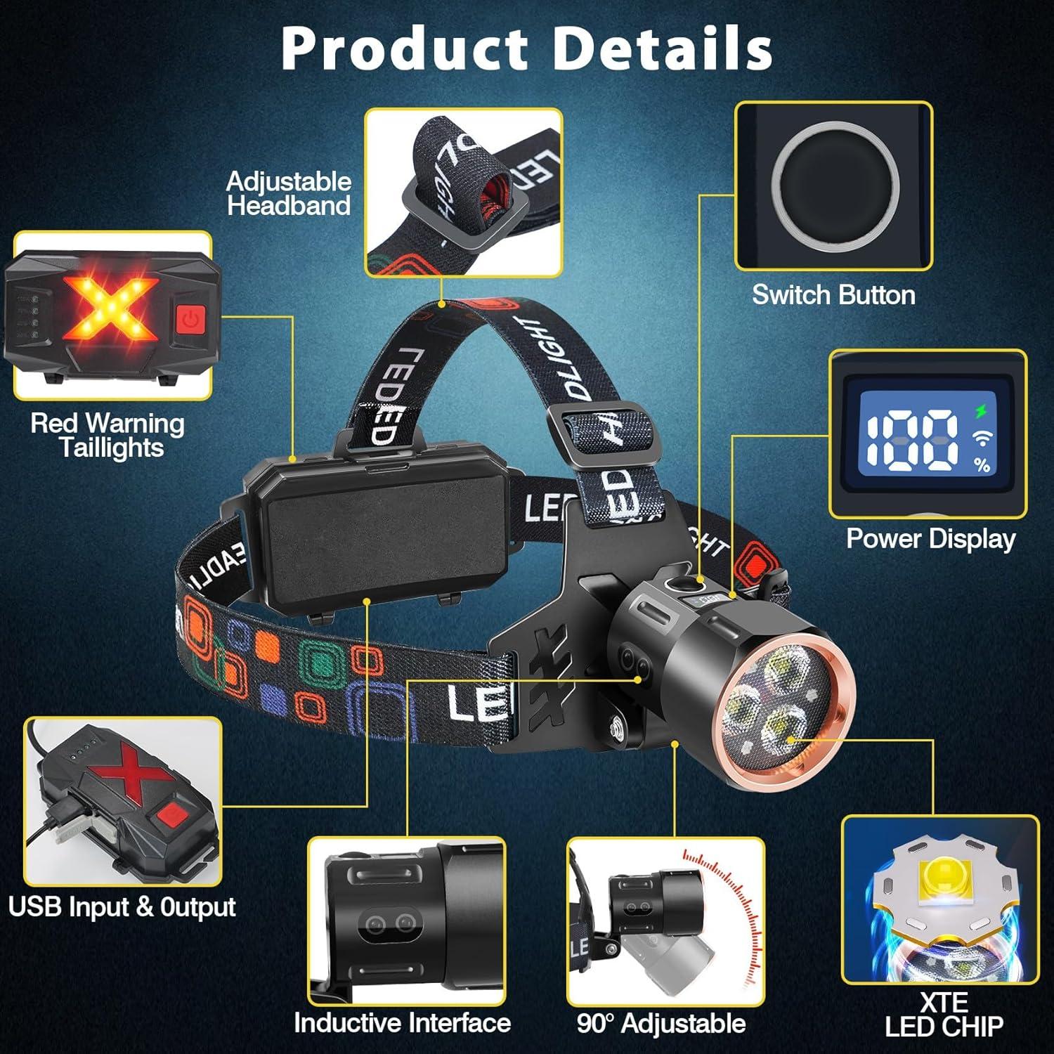 Linterna Frontal LED Recargable LoTanop 3000LM 4 Modos IP67