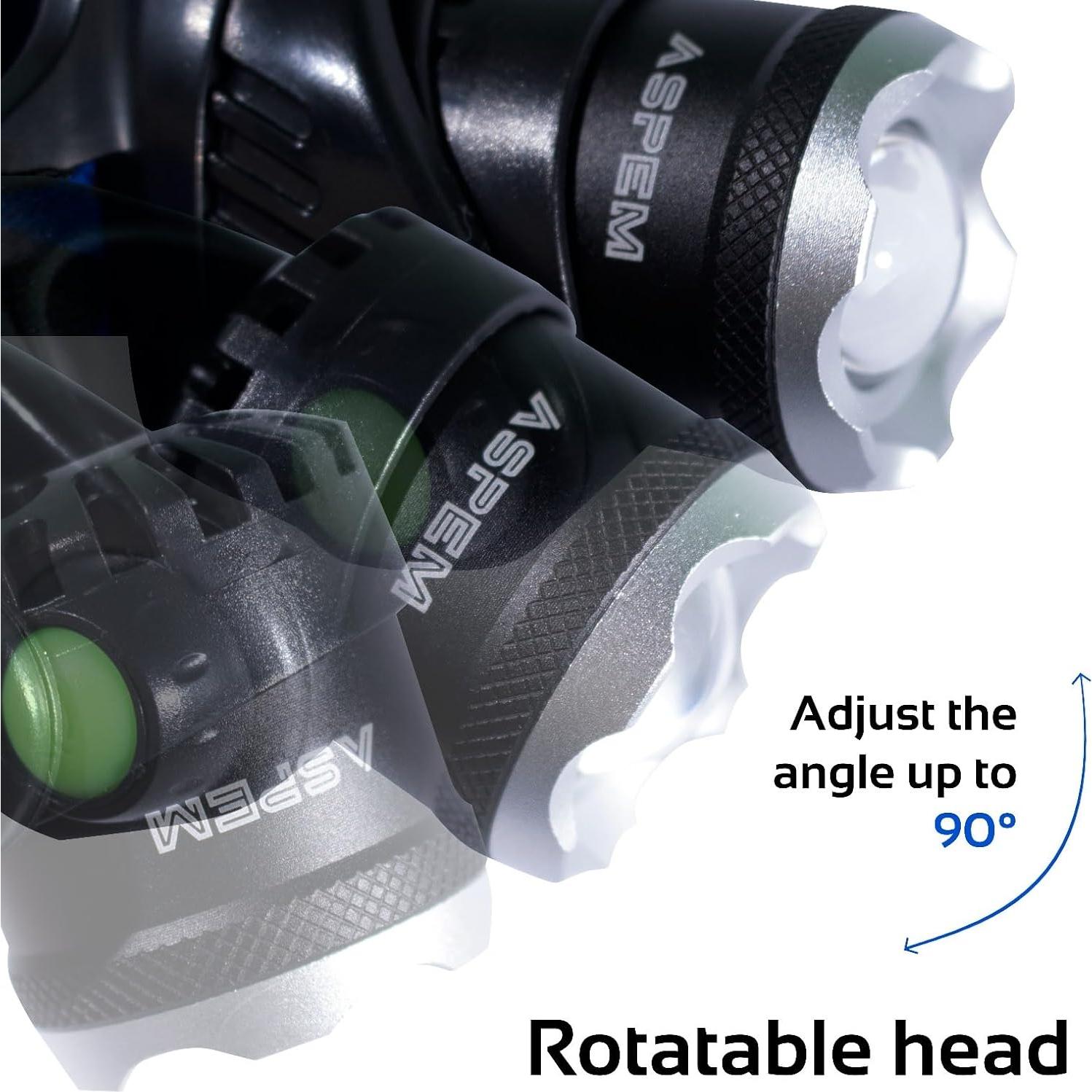 Linterna Frontal Recargable ASPEM 1000 Lúmenes IPX4 Ajustable