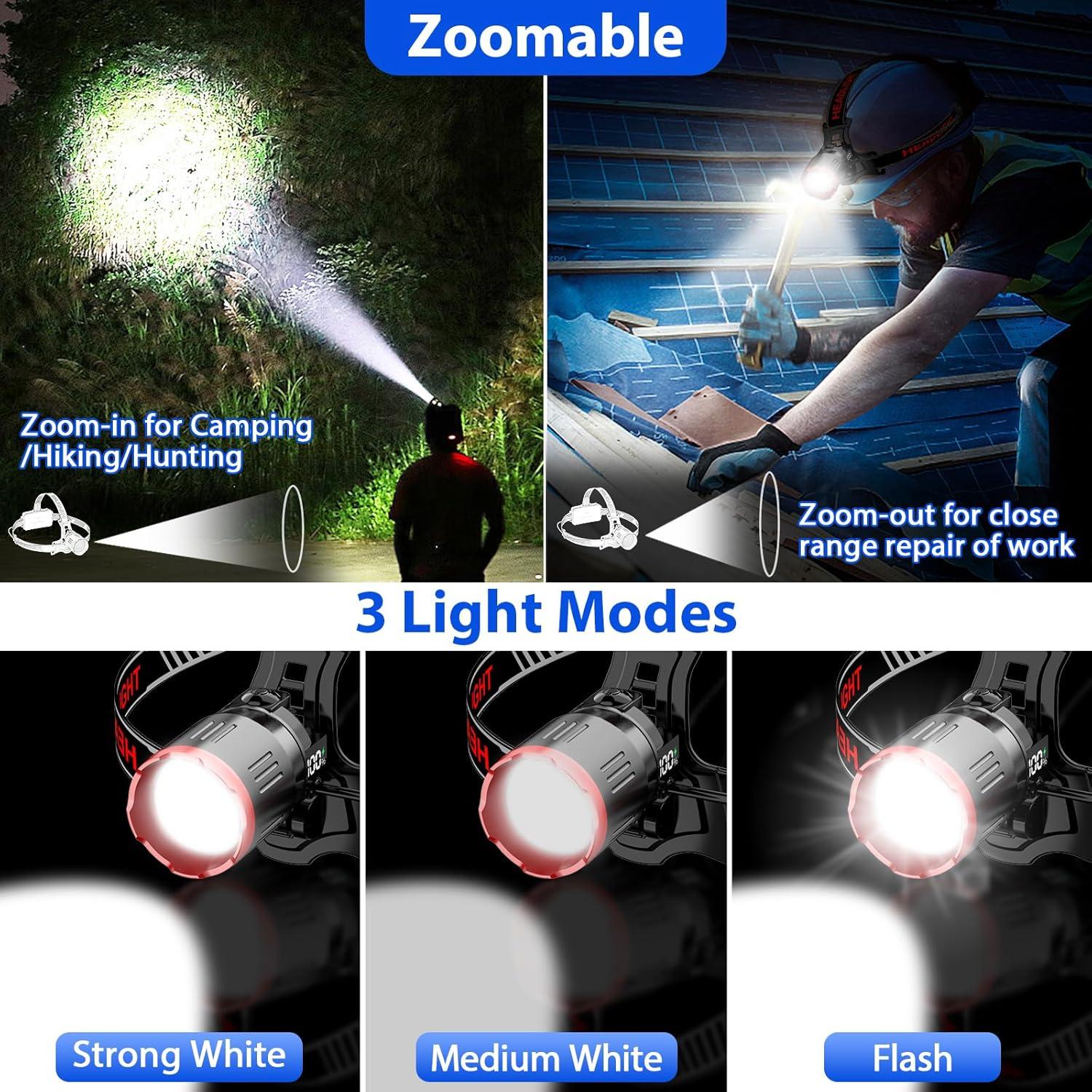 Linterna Frontal Recargable Yoobao V130, 100000 Lúmenes, Zoomable