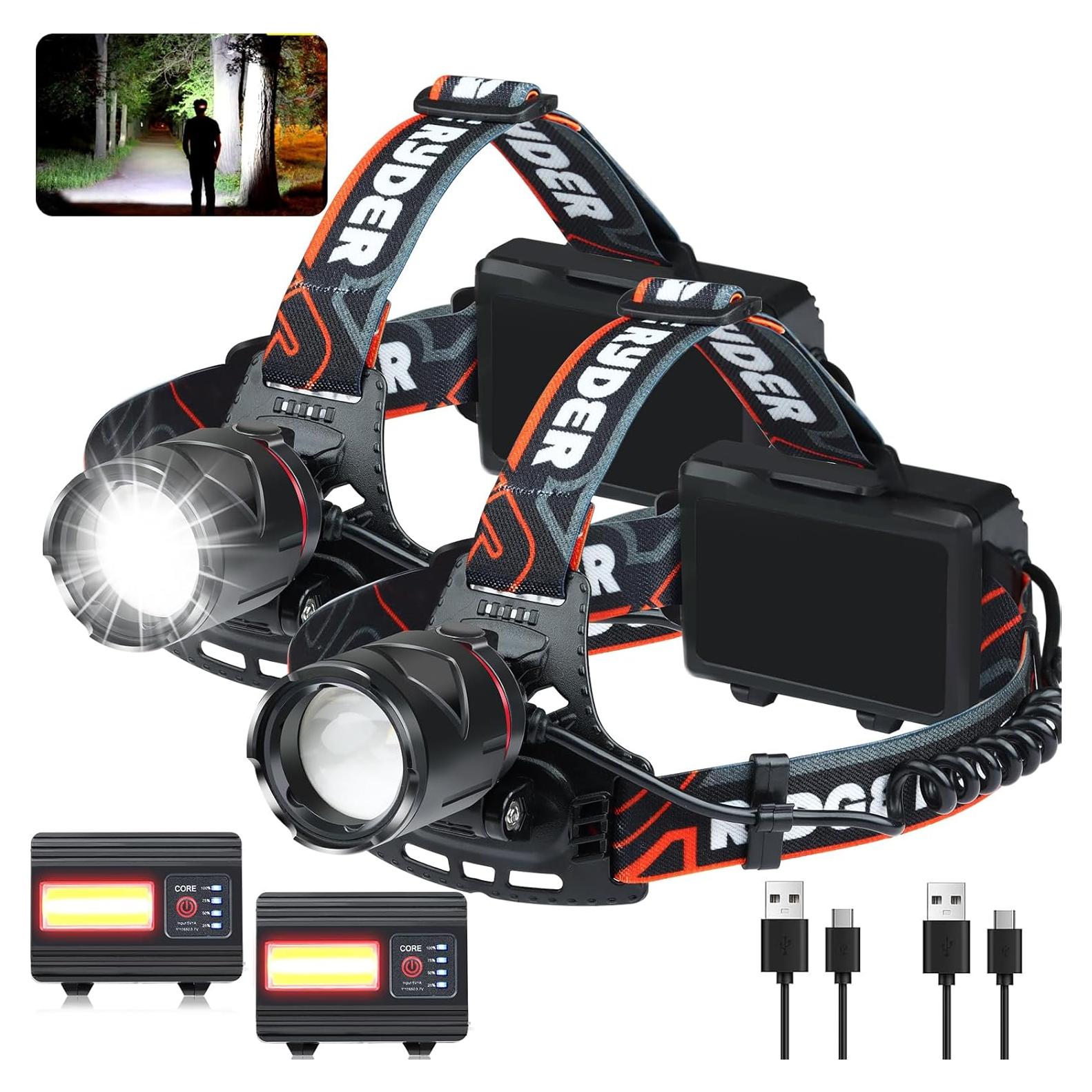 Juego de 2 Linternas Frontales Recargables Foleto 470 Lúmenes