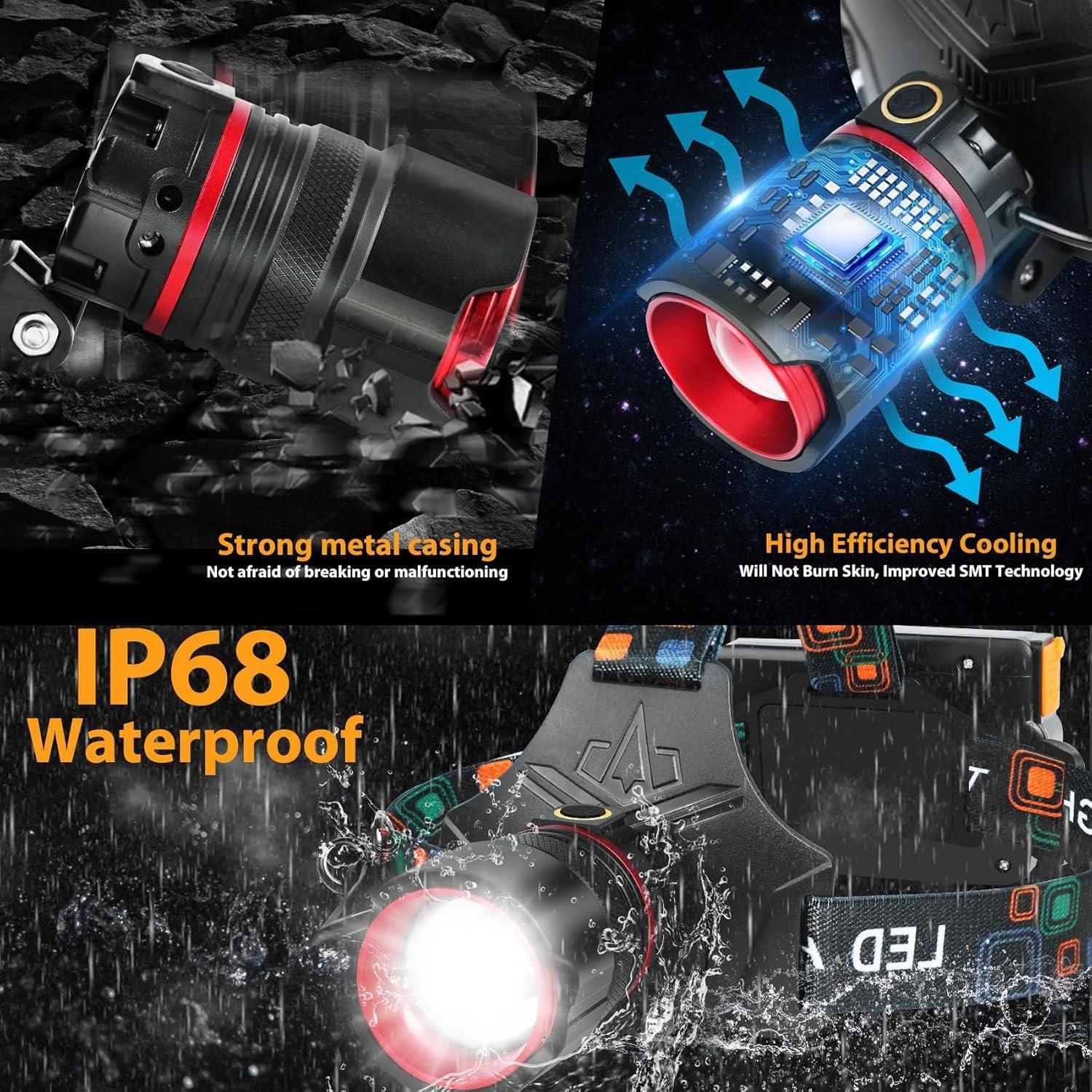 Linterna Frontal Recargable UVER HD-F-V47-C 90000 Lúmenes IPX7