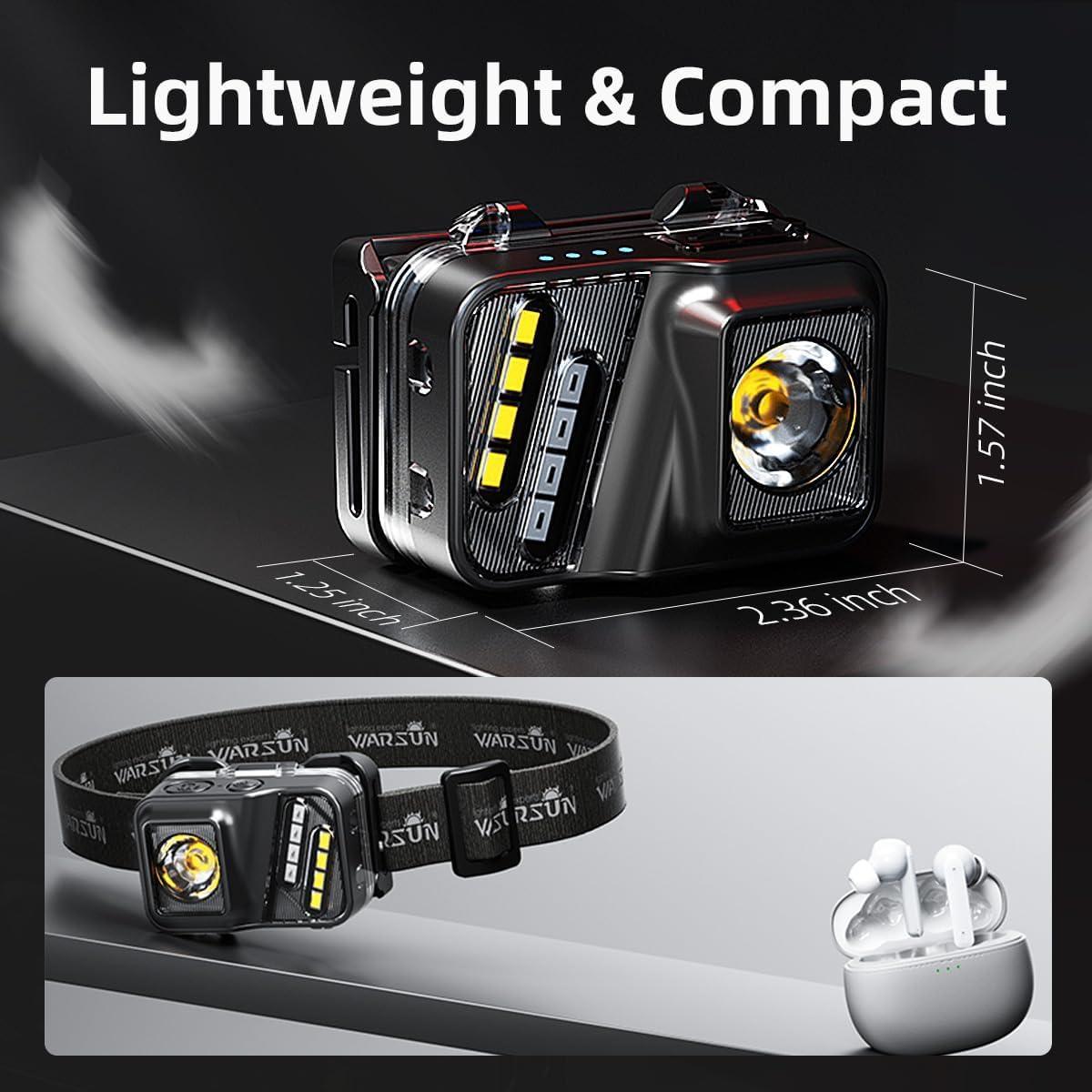 Linterna Frontal Recargable WARSUN 750 Lúmenes 2 Paquetes