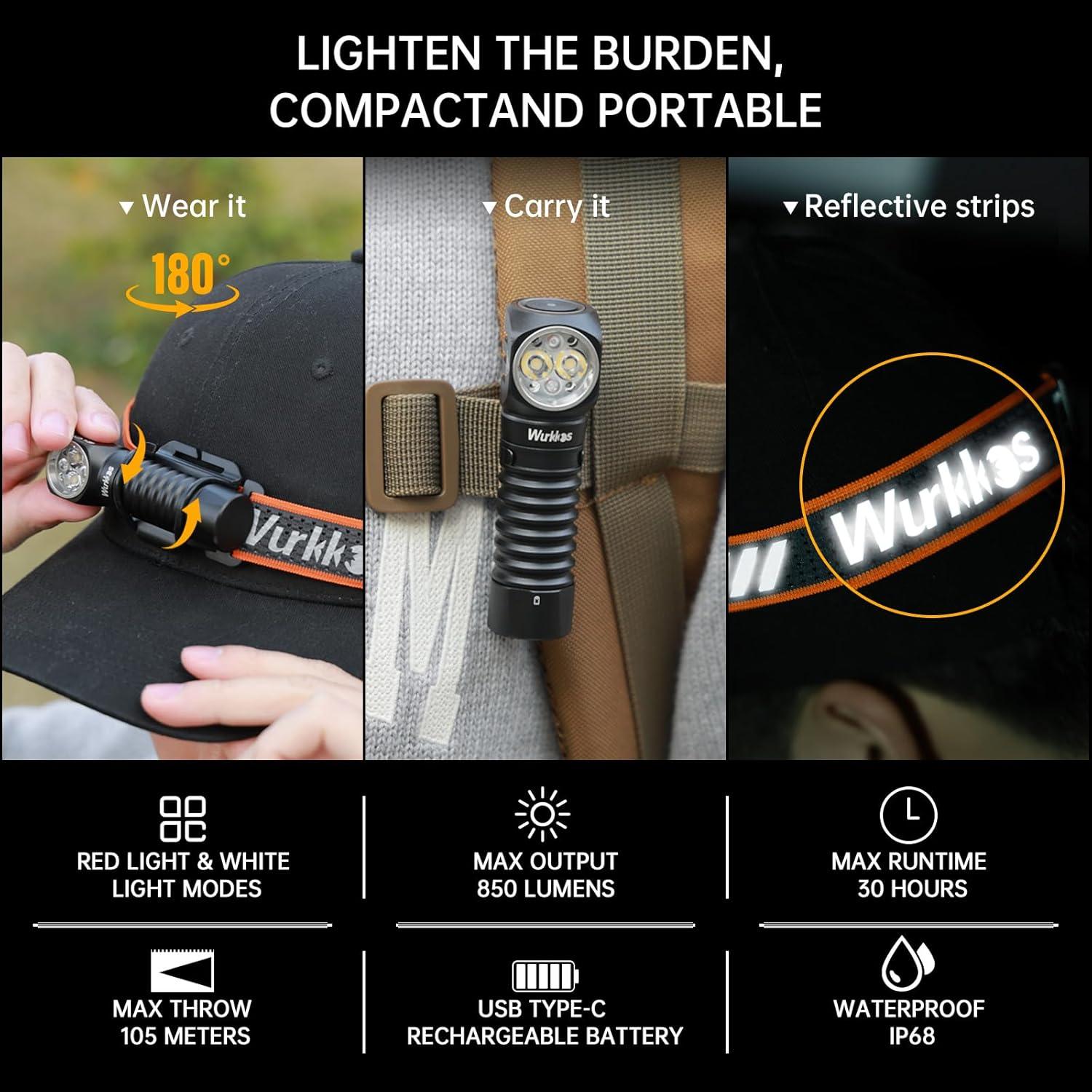 Linterna Frontal Wurkkos HD12 850LM Recargable USB-C