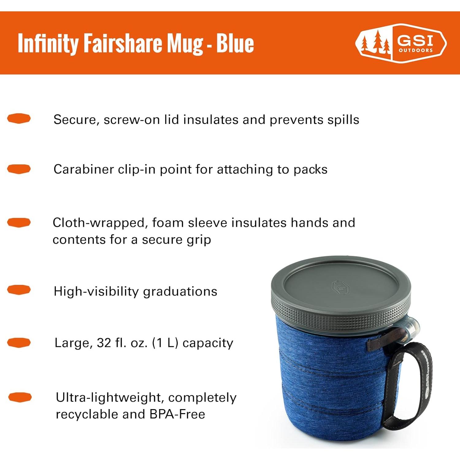 Taza GSI Outdoors Fairshare II 946 ml Azul Aislante Ligera
