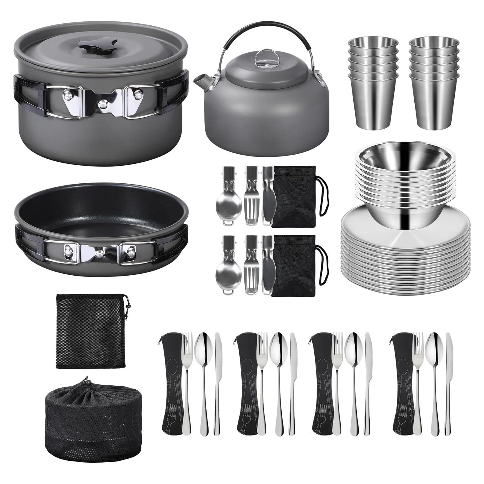 Juego de Utensilios de Camping REDCAMP con Mini Estufa 10 Piezas