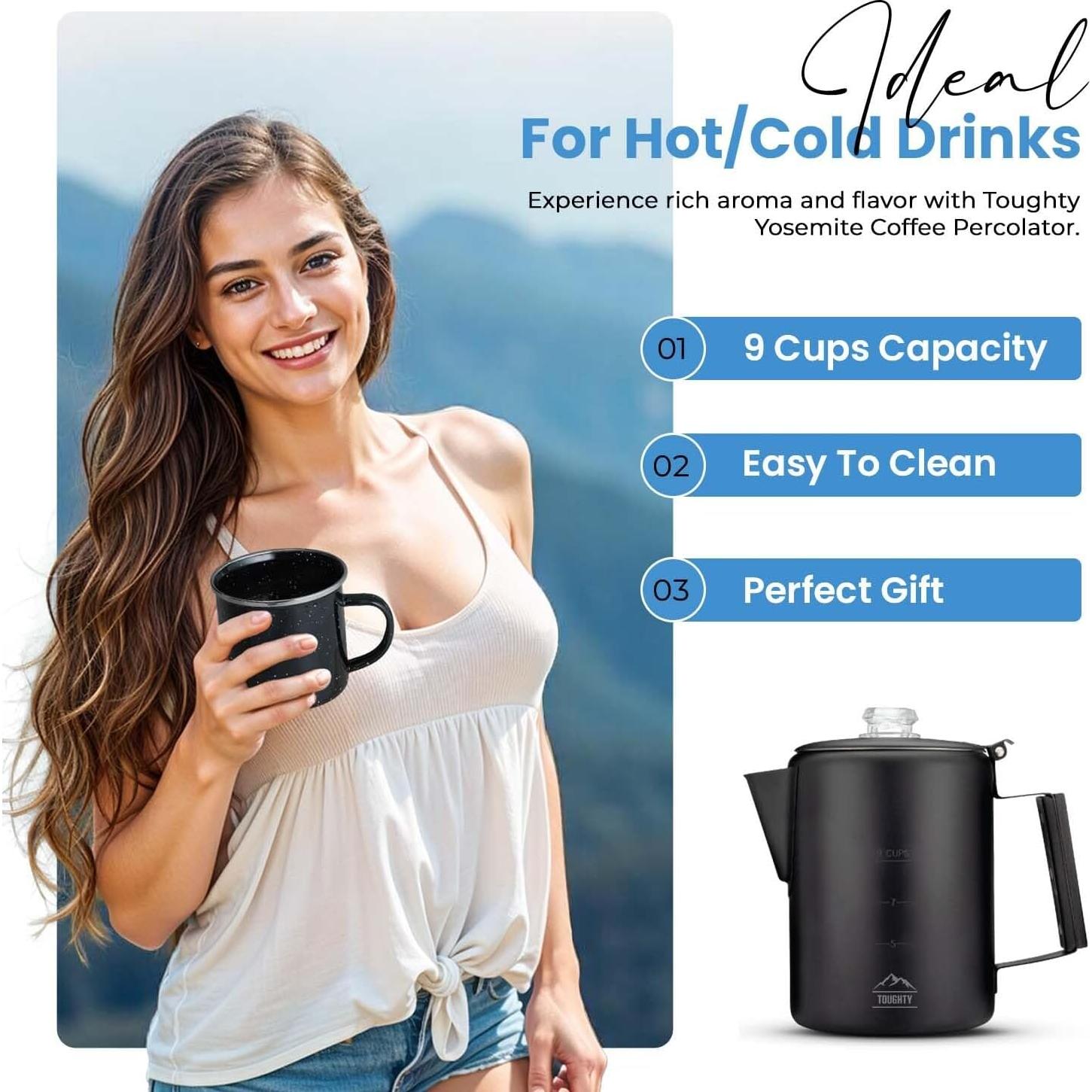 Cafetera Percoladora Toughty Yosemite 9 Tazas Acero Inoxidable