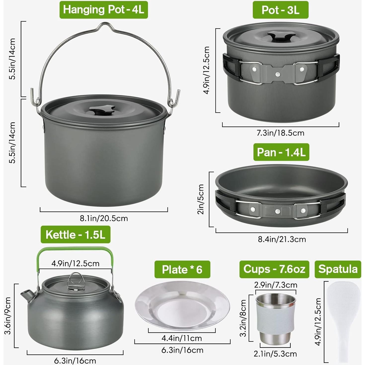 Juego de Utensilios de Camping MEETSUN 37 Piezas para 6 Personas