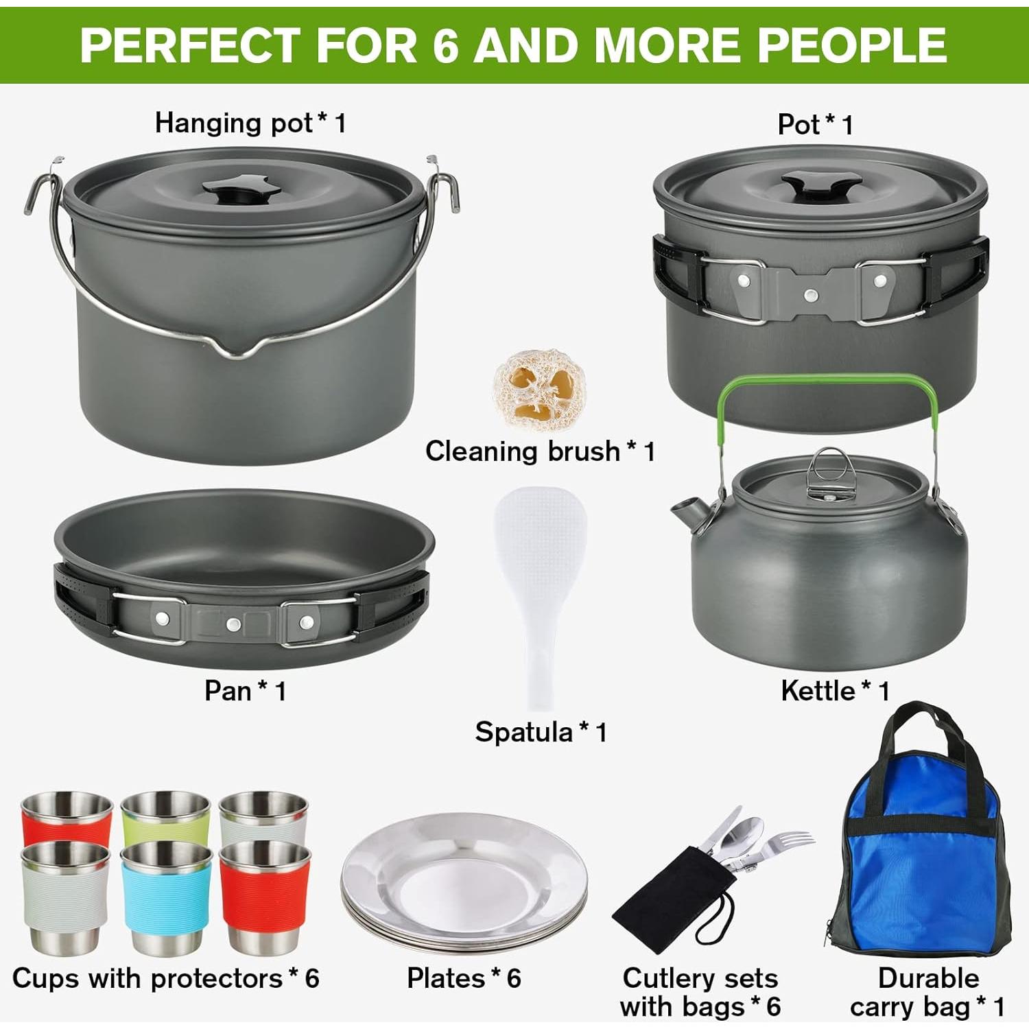 Juego de Utensilios de Camping MEETSUN 37 Piezas para 6 Personas