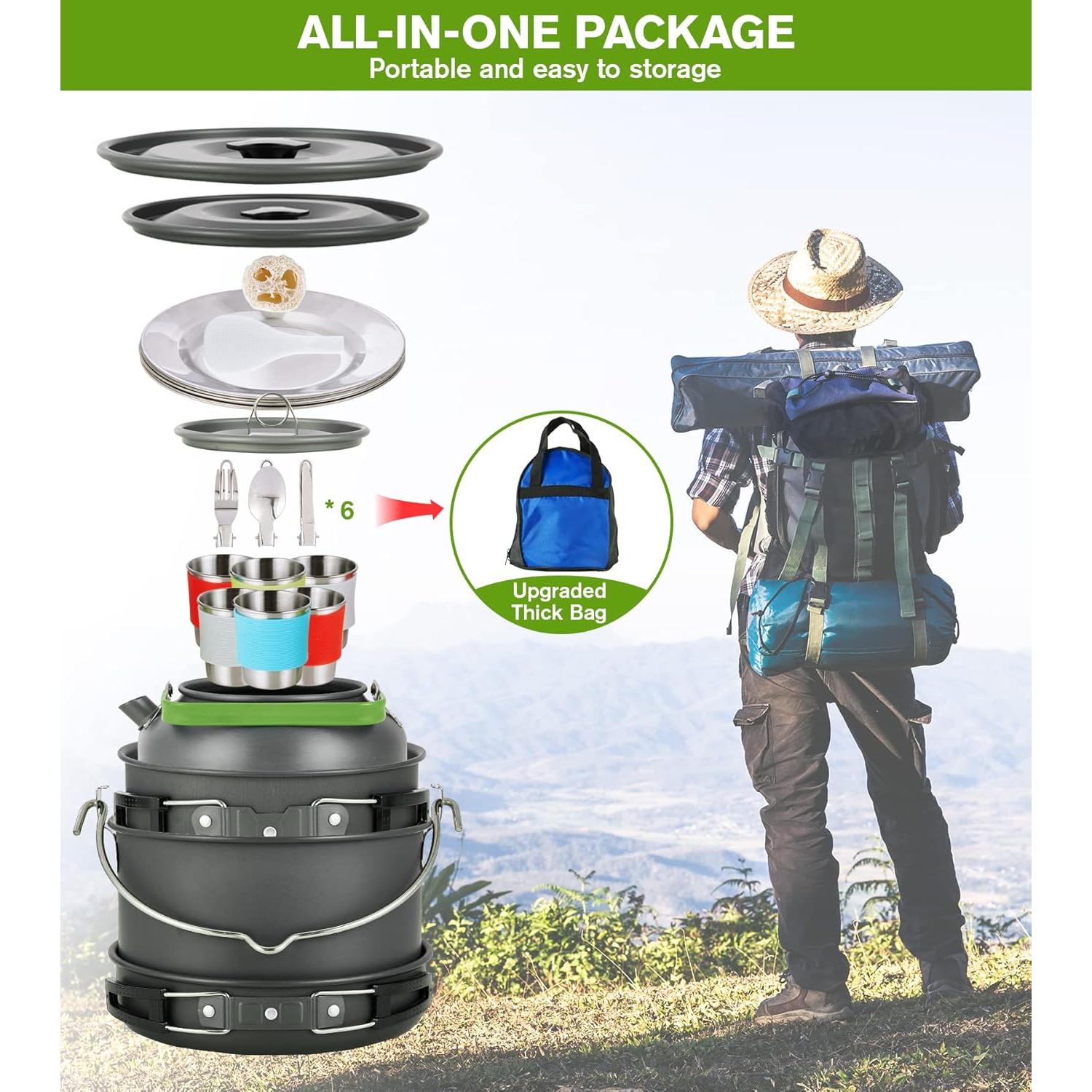 Juego de Utensilios de Camping MEETSUN 37 Piezas para 6 Personas