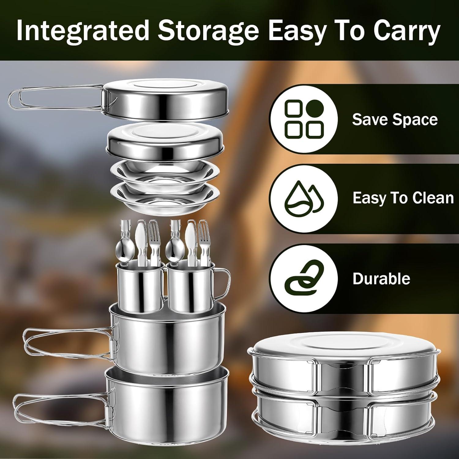 Juego de utensilios de cocina para camping JJUNW 14 piezas acero inoxidable