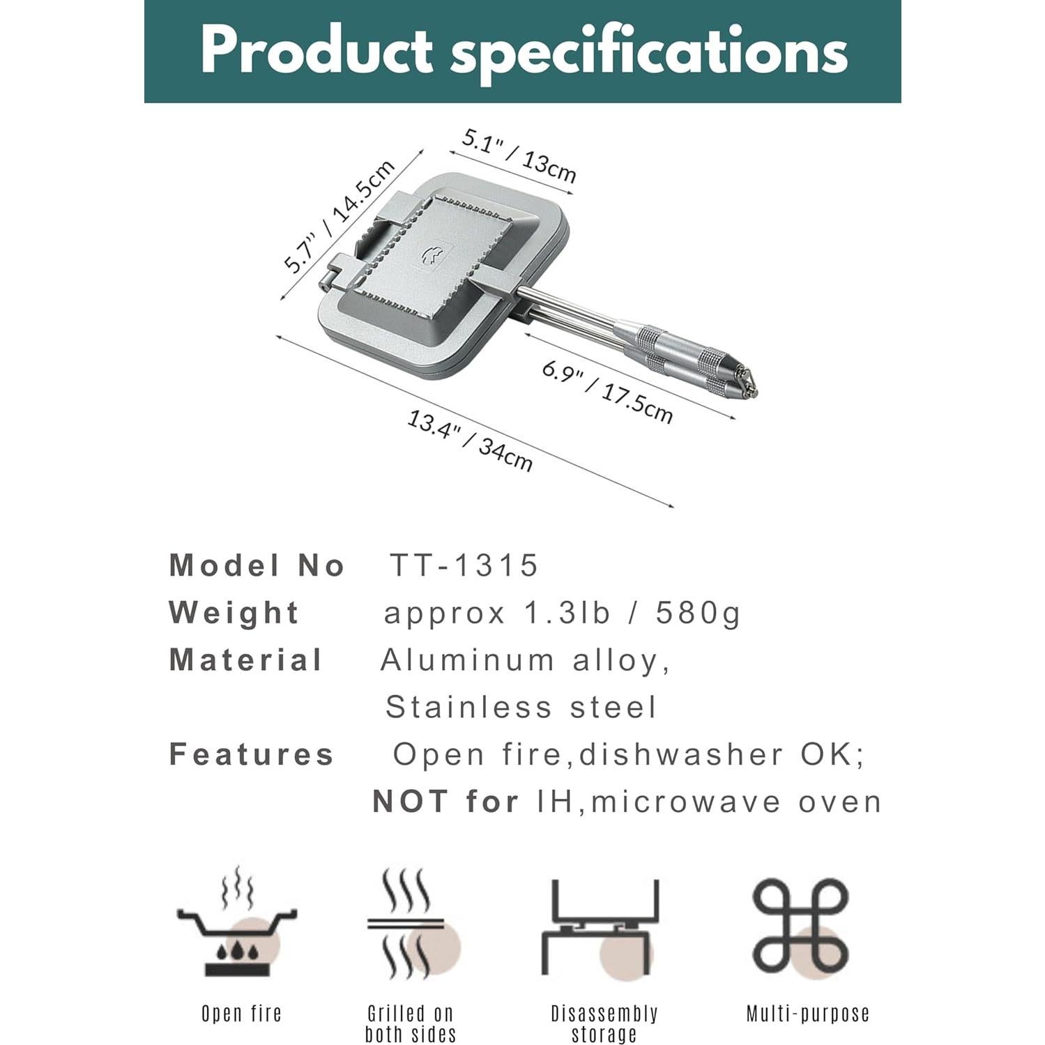 Hacedor de Sándwich Camping Moon TT-1315 Aluminio Plata