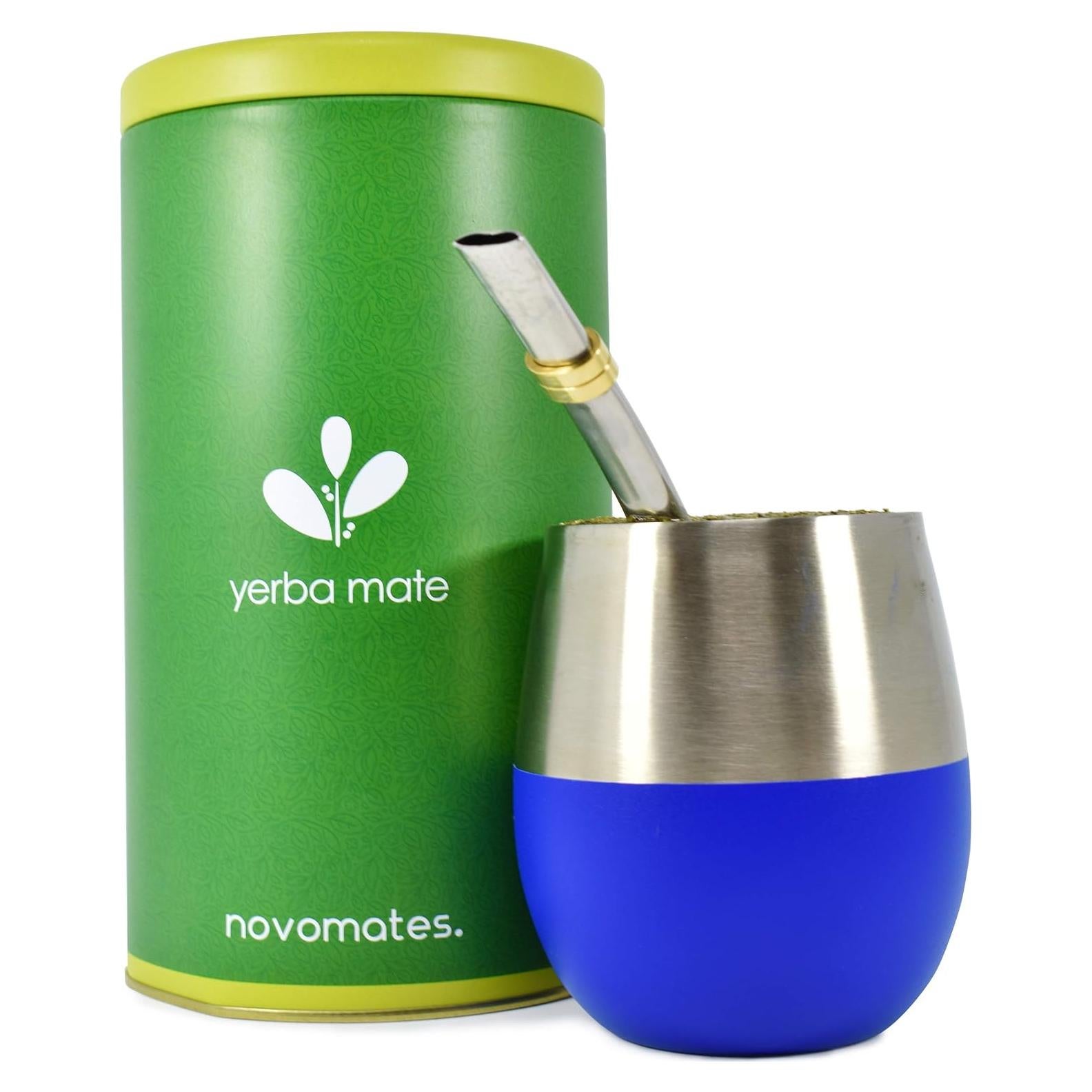 Juego de Taza de Mate Novomates Azul 8oz Acero Inoxidable