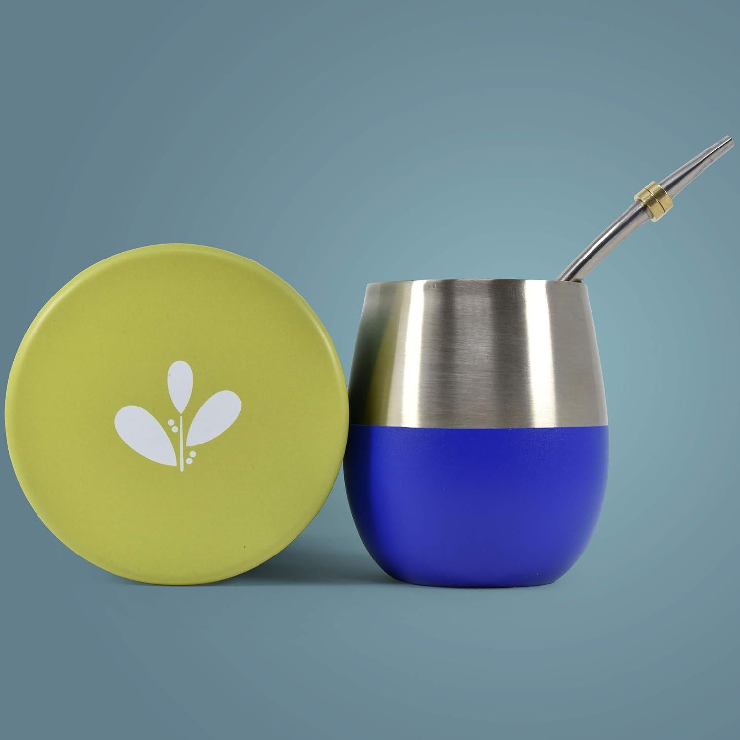 Juego de Taza de Mate Novomates Azul 8oz Acero Inoxidable