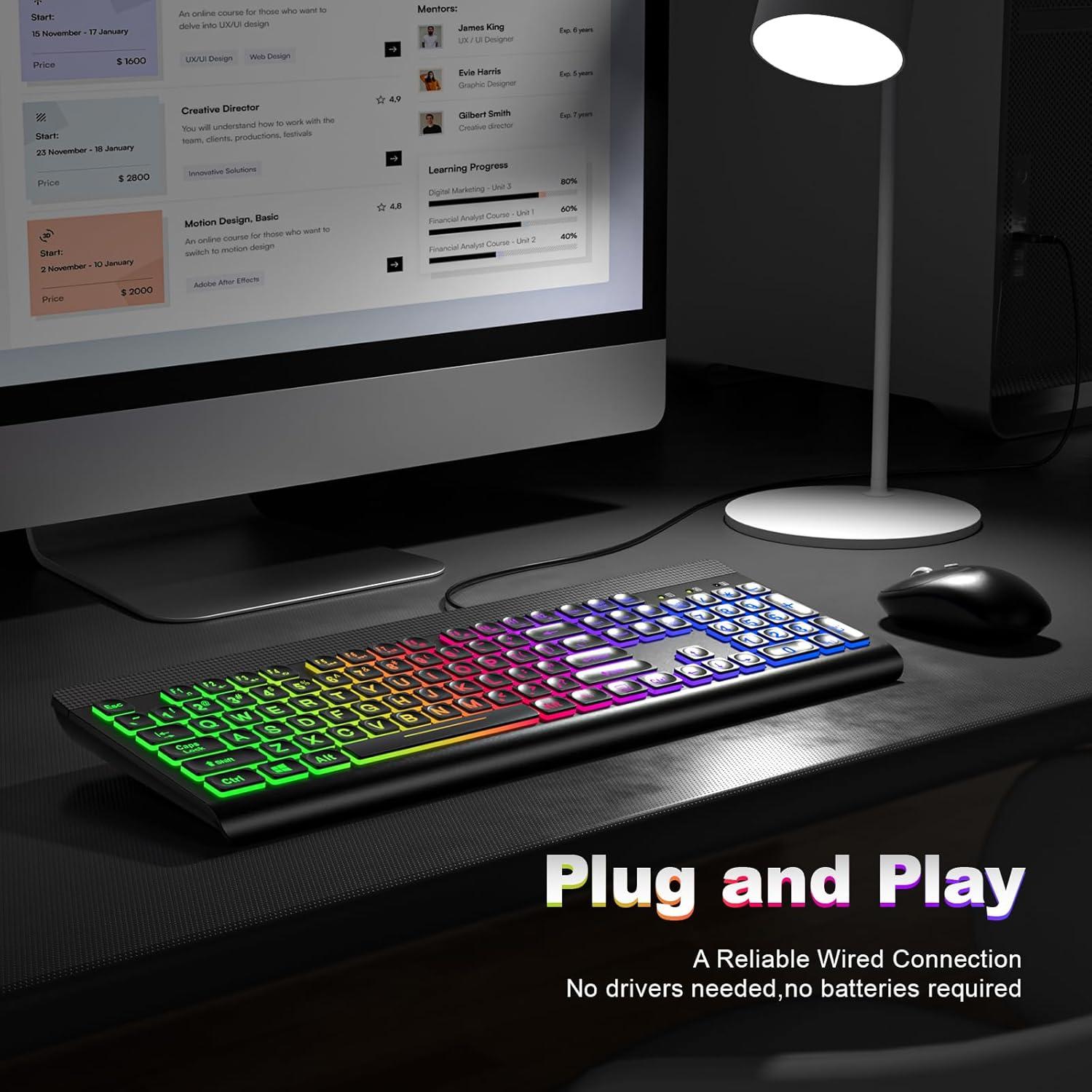 Teclado Retroiluminado MOFII USB Grande LED Arcoíris Negro