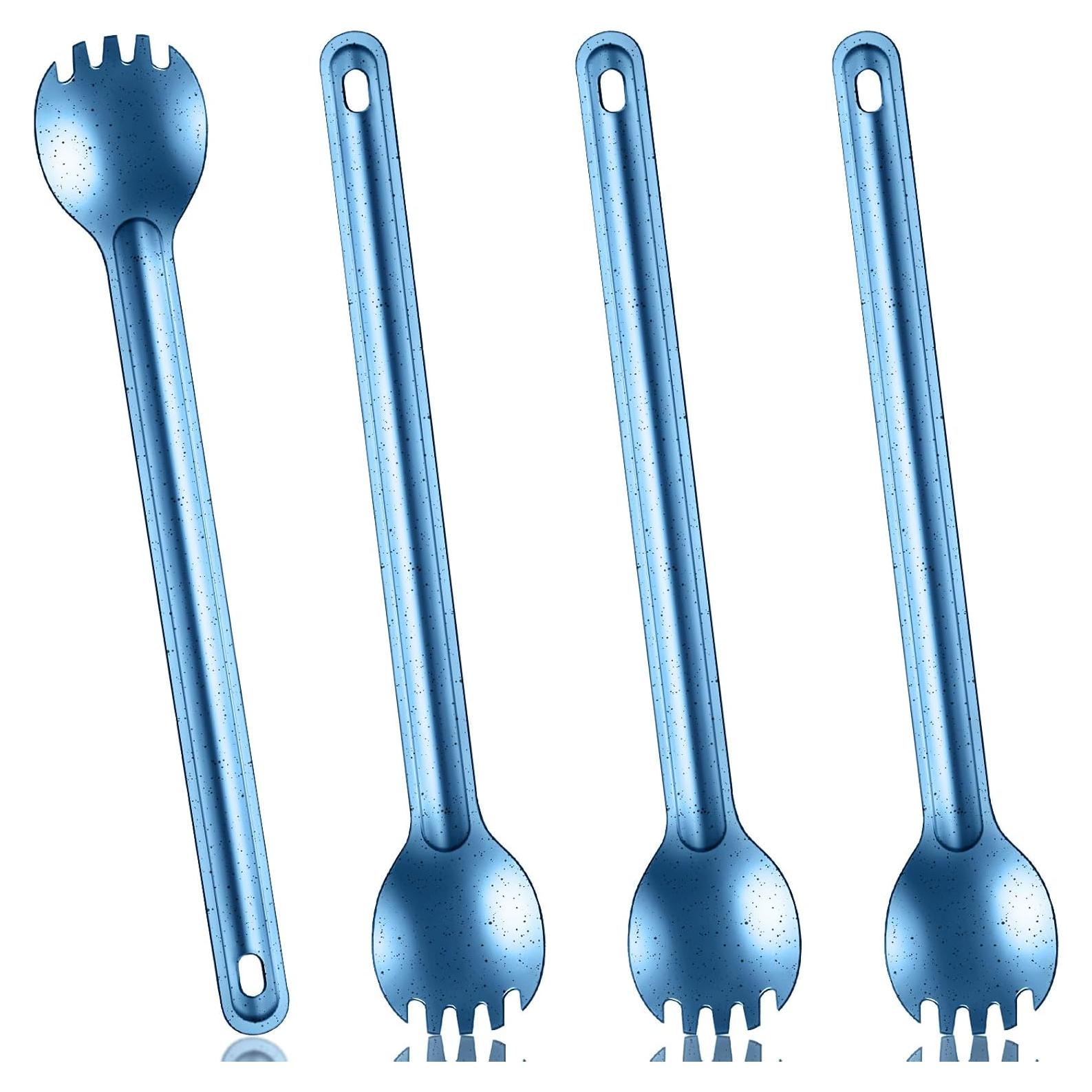 4 Sporks de Titanio Kritkin con Mango Largo 22 cm Azul